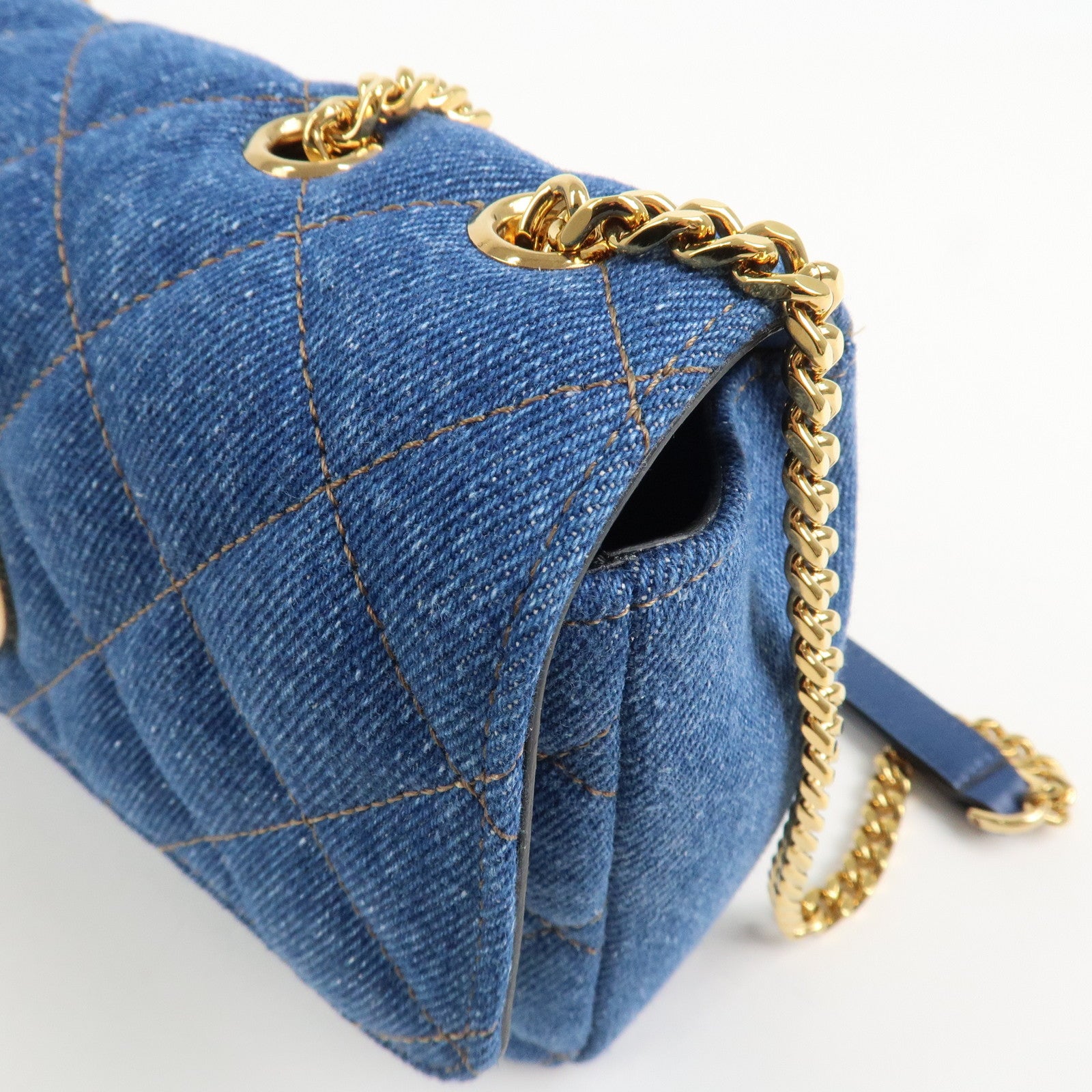 GIANNI VERSACE Demin Leather Chain Shoulder Bag Blue