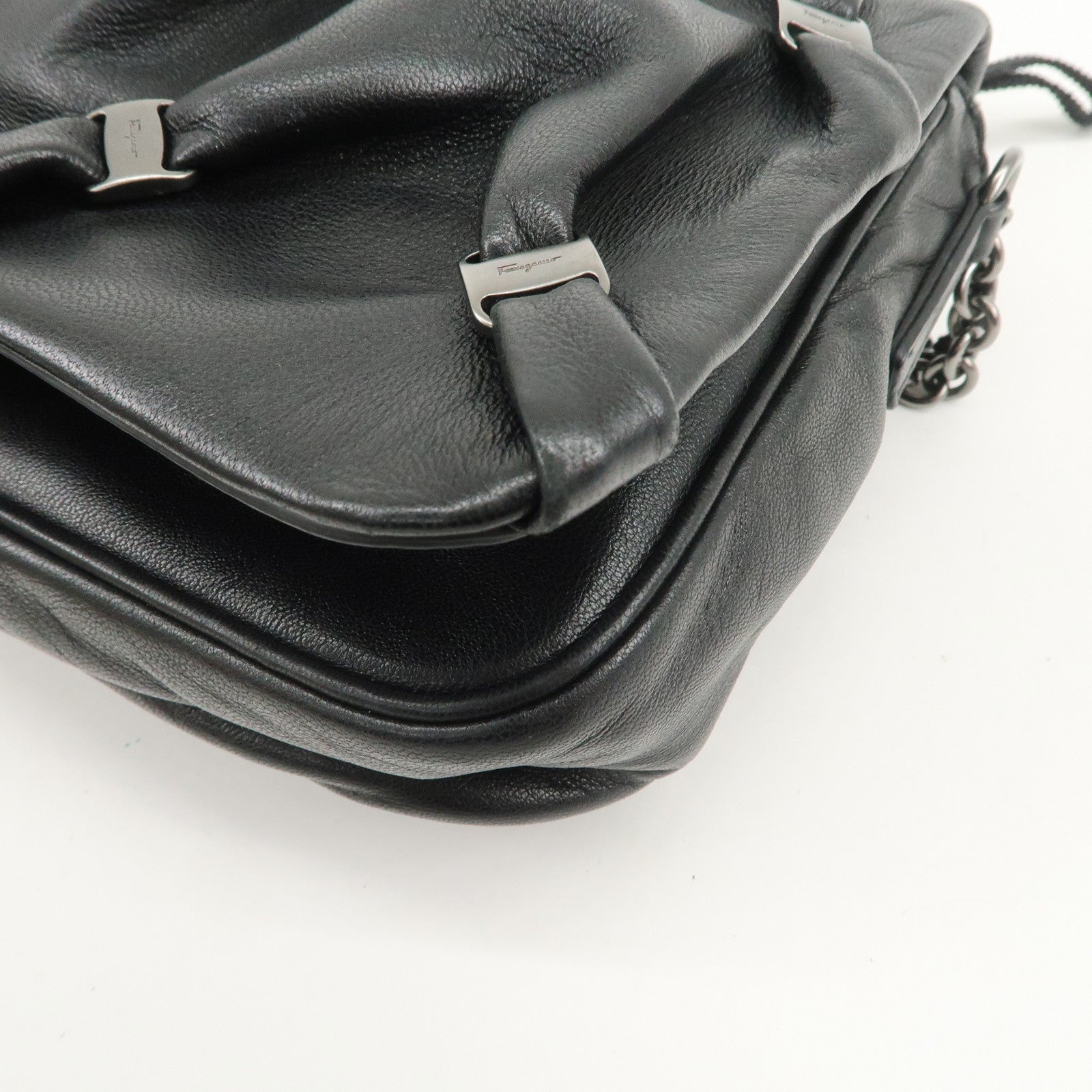Ferragamo Mini Vara Leather Shoulder Bag Hand Bag Black