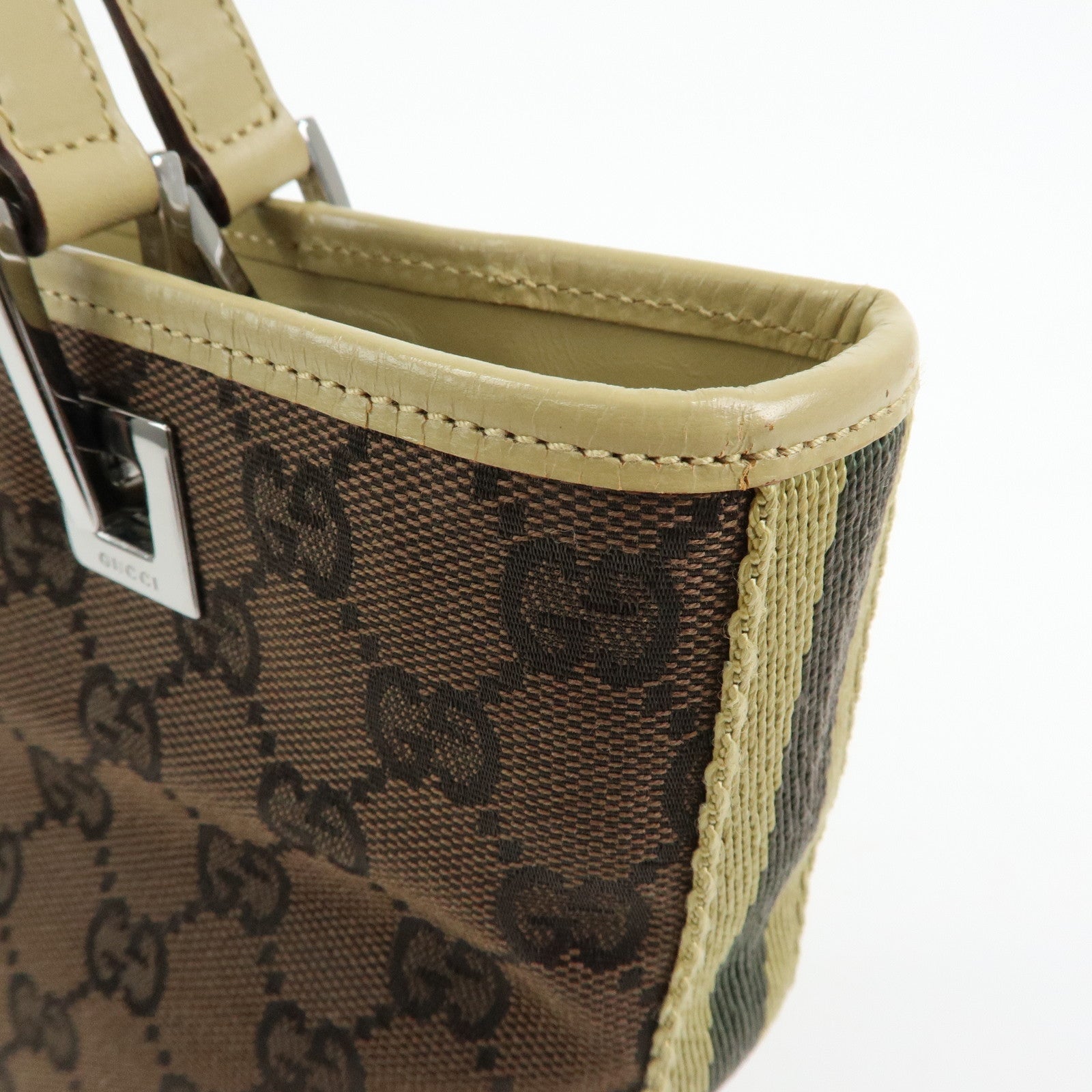 GUCCI GG Canvas Leather Tote Bag Shoulder Bag Brown Beige 31244