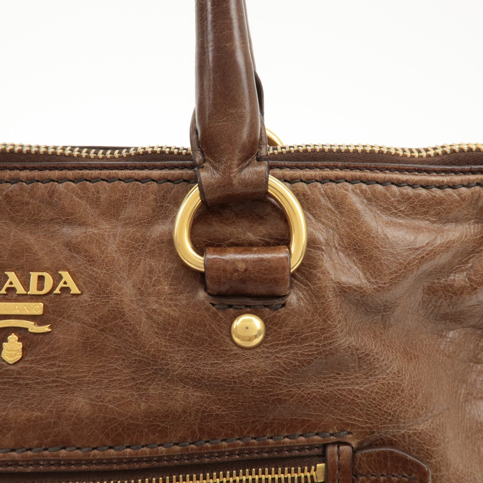 PRADA Logo Leather 2Way Bag Tote Bag Shoulder Bag Brown BL0727 Used