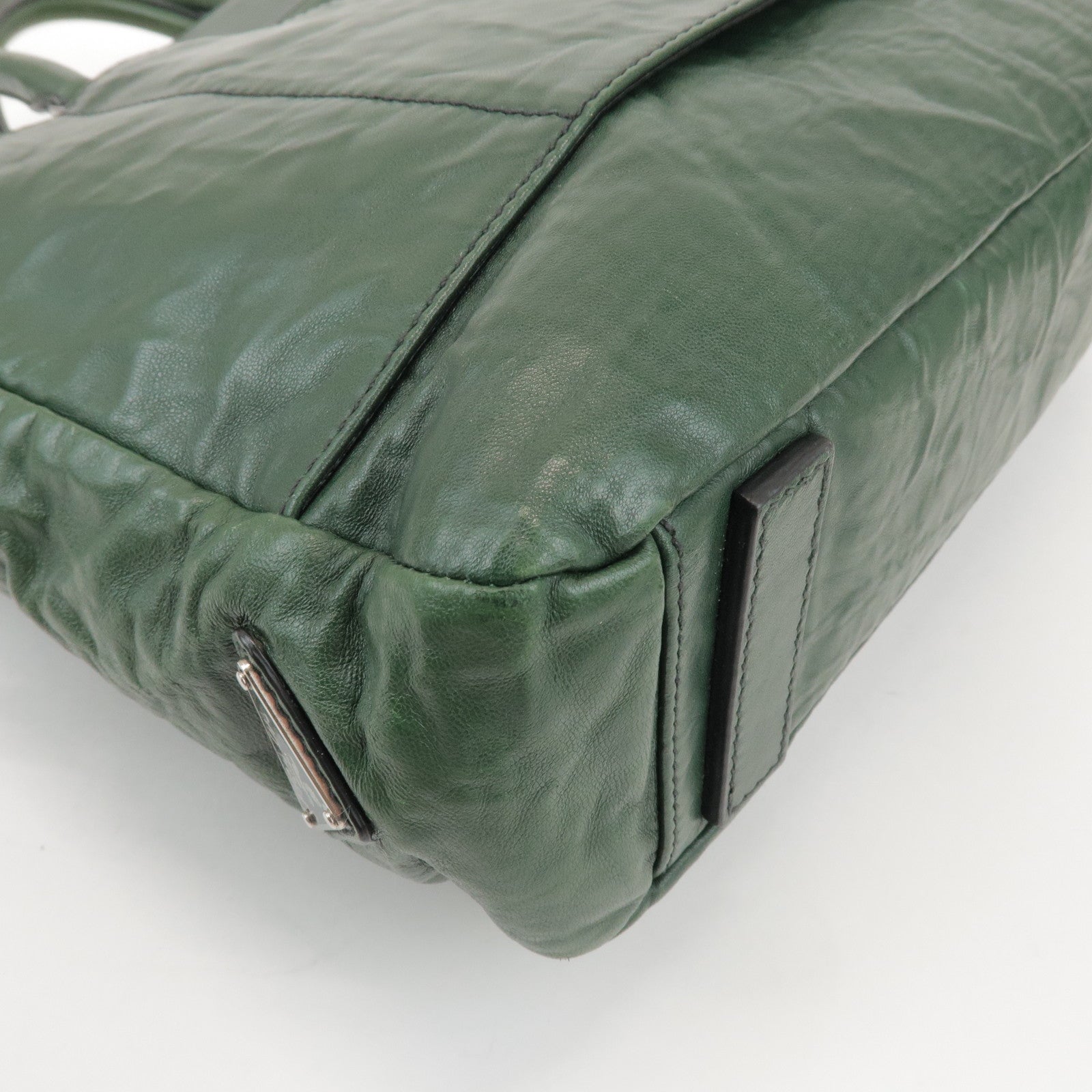 PRADA Triangle Logo 2Way Leather Hand Bag Shoulder Bag Green