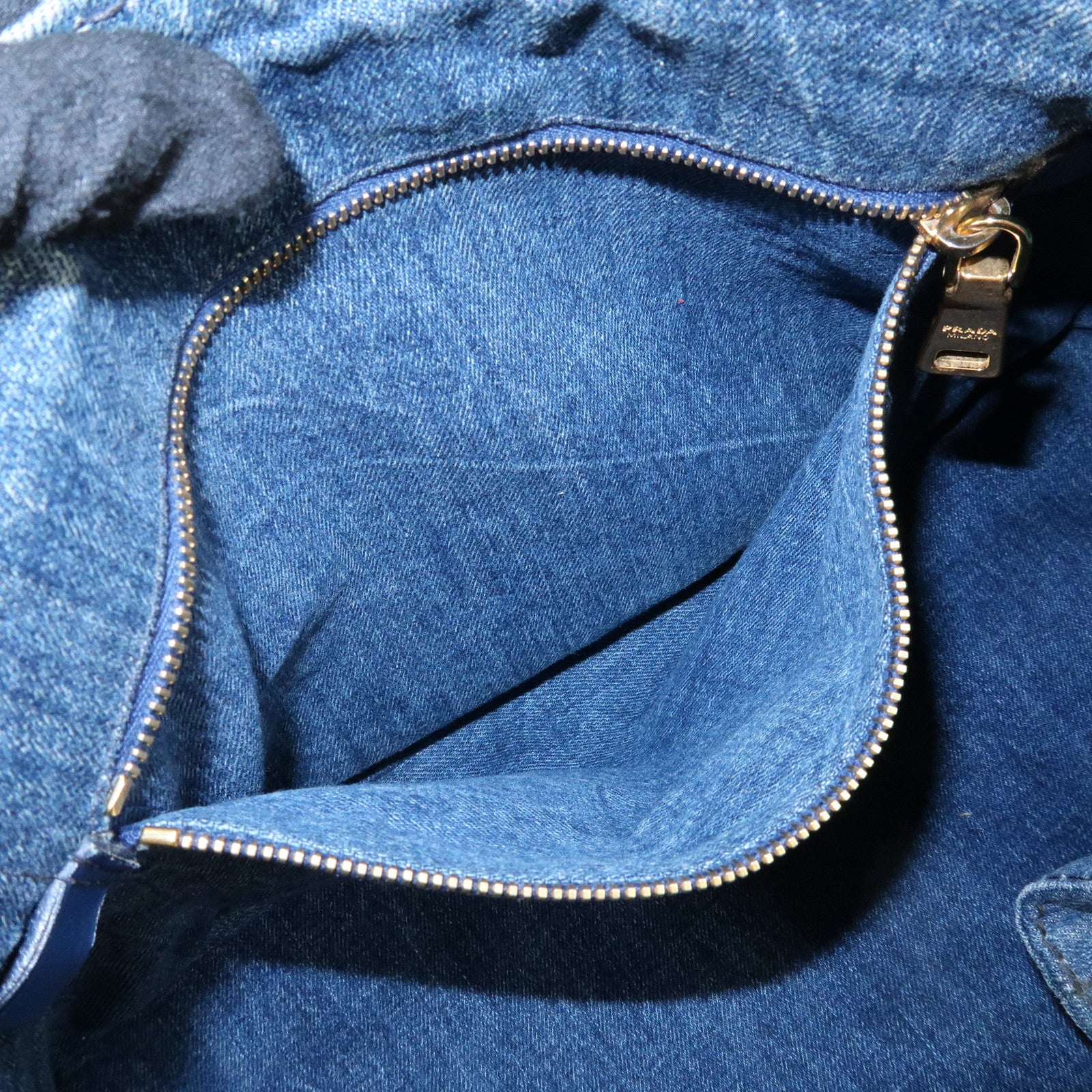 PRADA Triangle Logo Canapa Denim Tote Bag Hand Bag Shoulder Bag