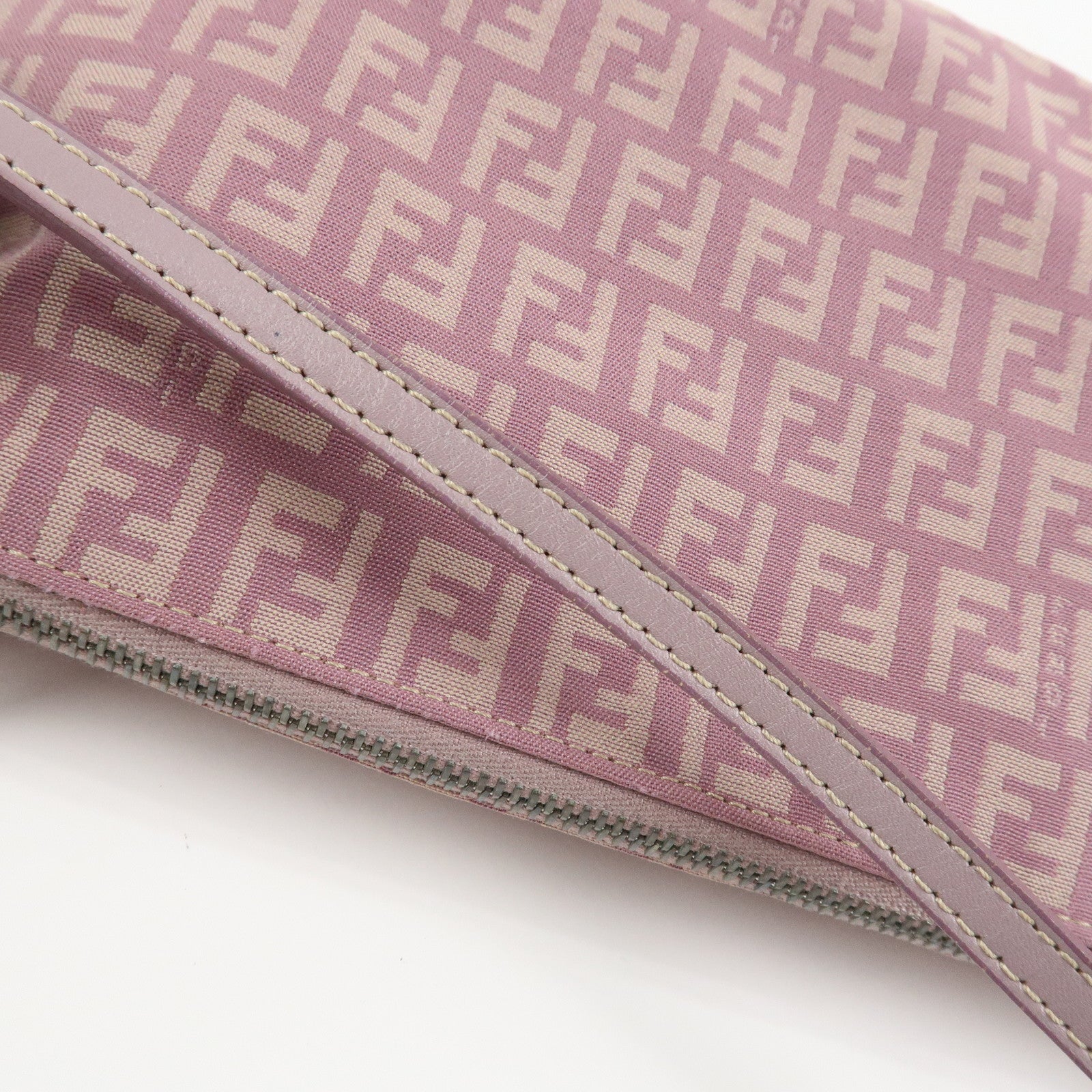 FENDI Zucchino Canvas Leather Shoulder Bag Light Purple 8BR267