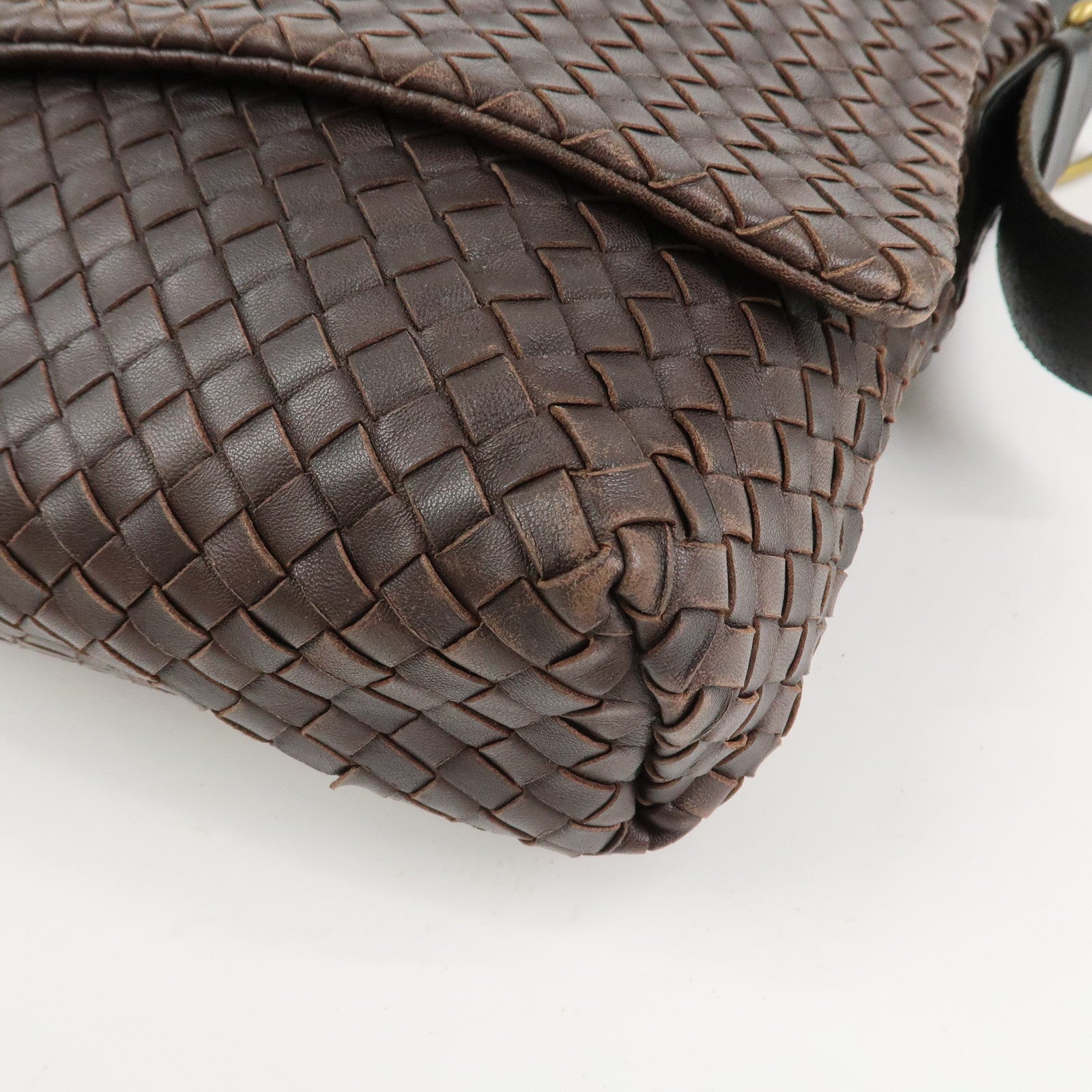 BOTTEGA VENETA Intrecciato Leather Shoulder Bag Crossbody Bag Brown