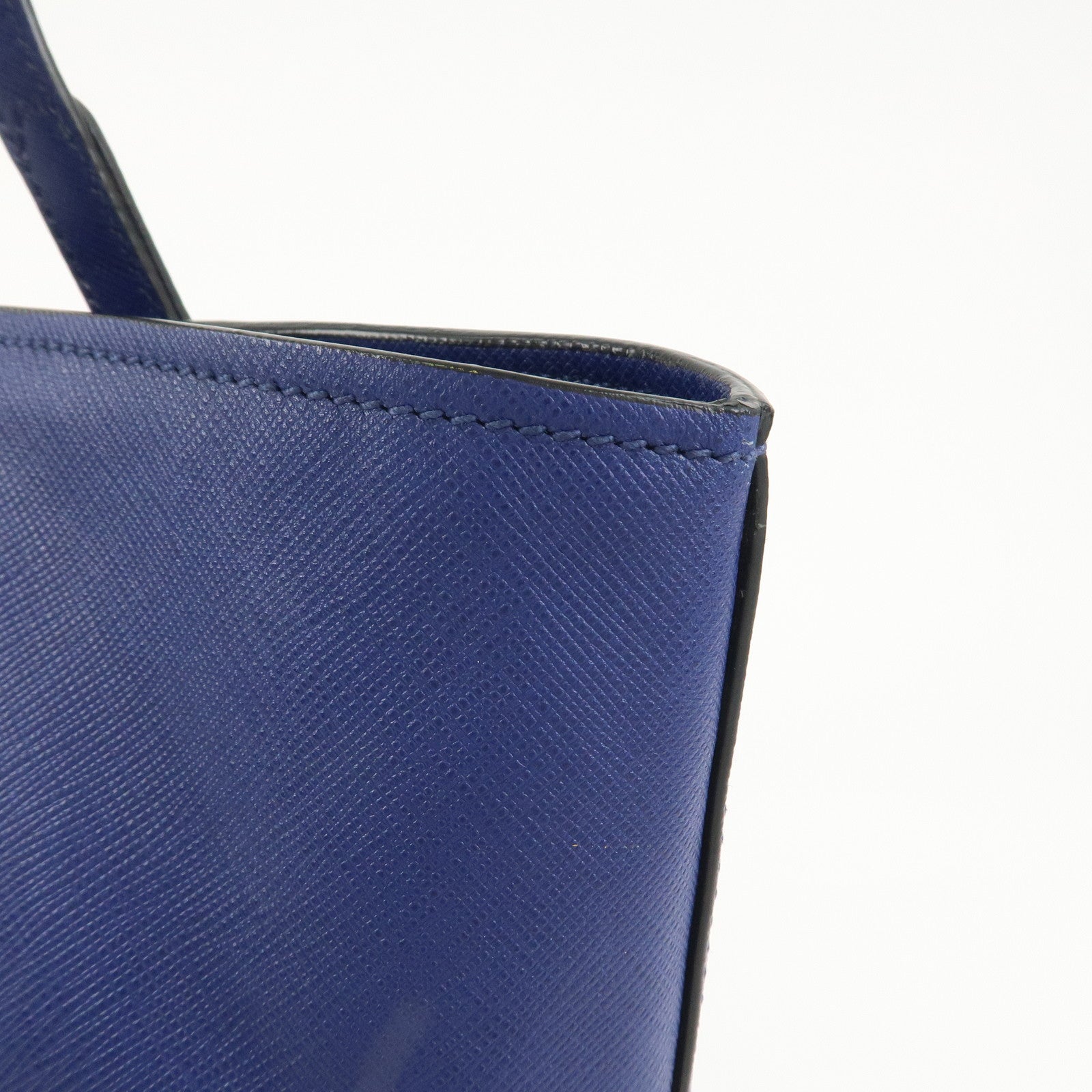 PRADA Triangle Logo Saffiano Leather Tote Shoulder Bag Blue 1BG133