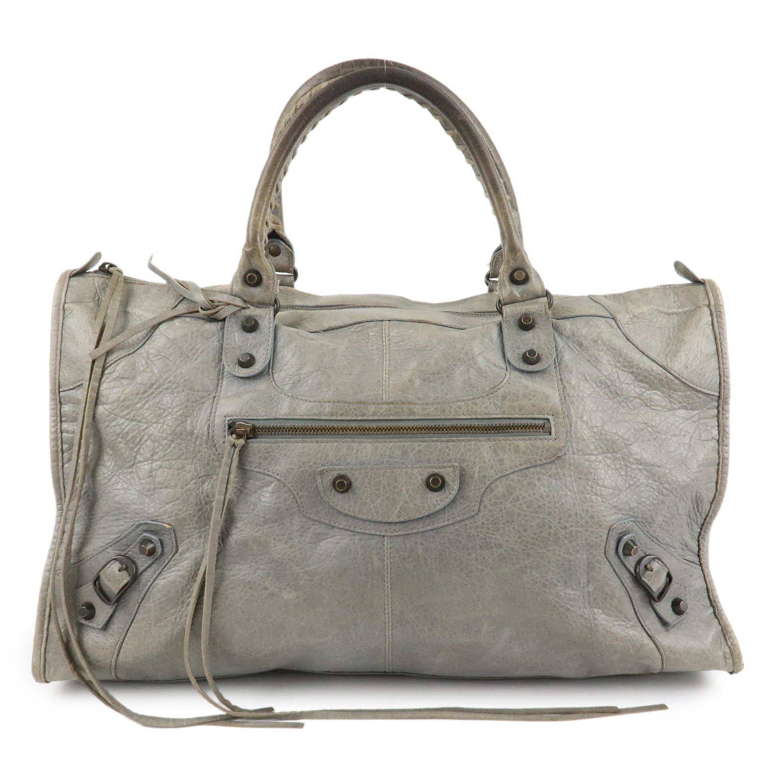 BALENCIAGA The Work Leather Tote Bag Hand Bag Gray Used