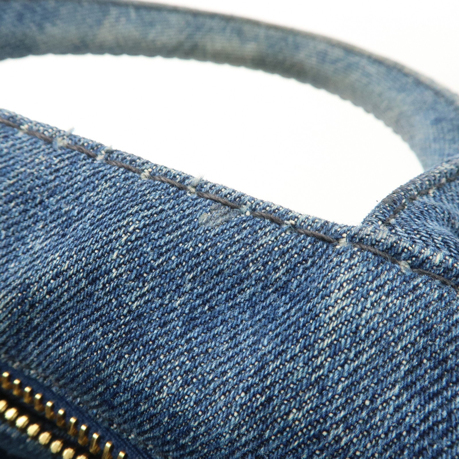 PRADA Canapa Mini Denim 2Way Hand Bag Tote Bag Navy 1BG439 Used