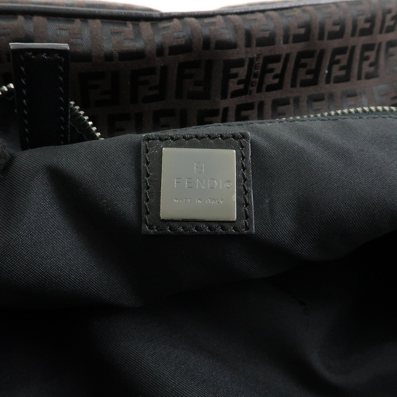 FENDI Zucchino Canvas Leather Shoulder Crossbody Bag Brown 7VA003
