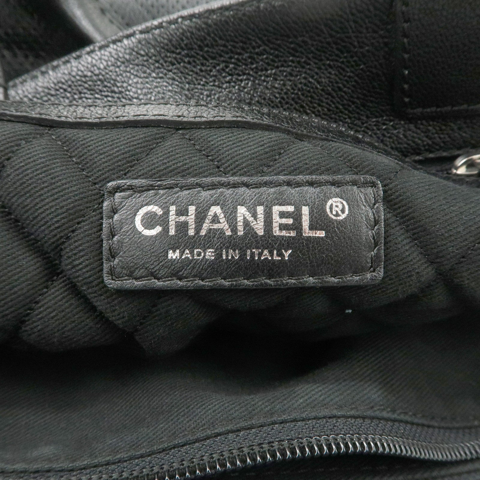 CHANEL COCO Mark Calf Leather Punching Tote Bag Black A33936 Used