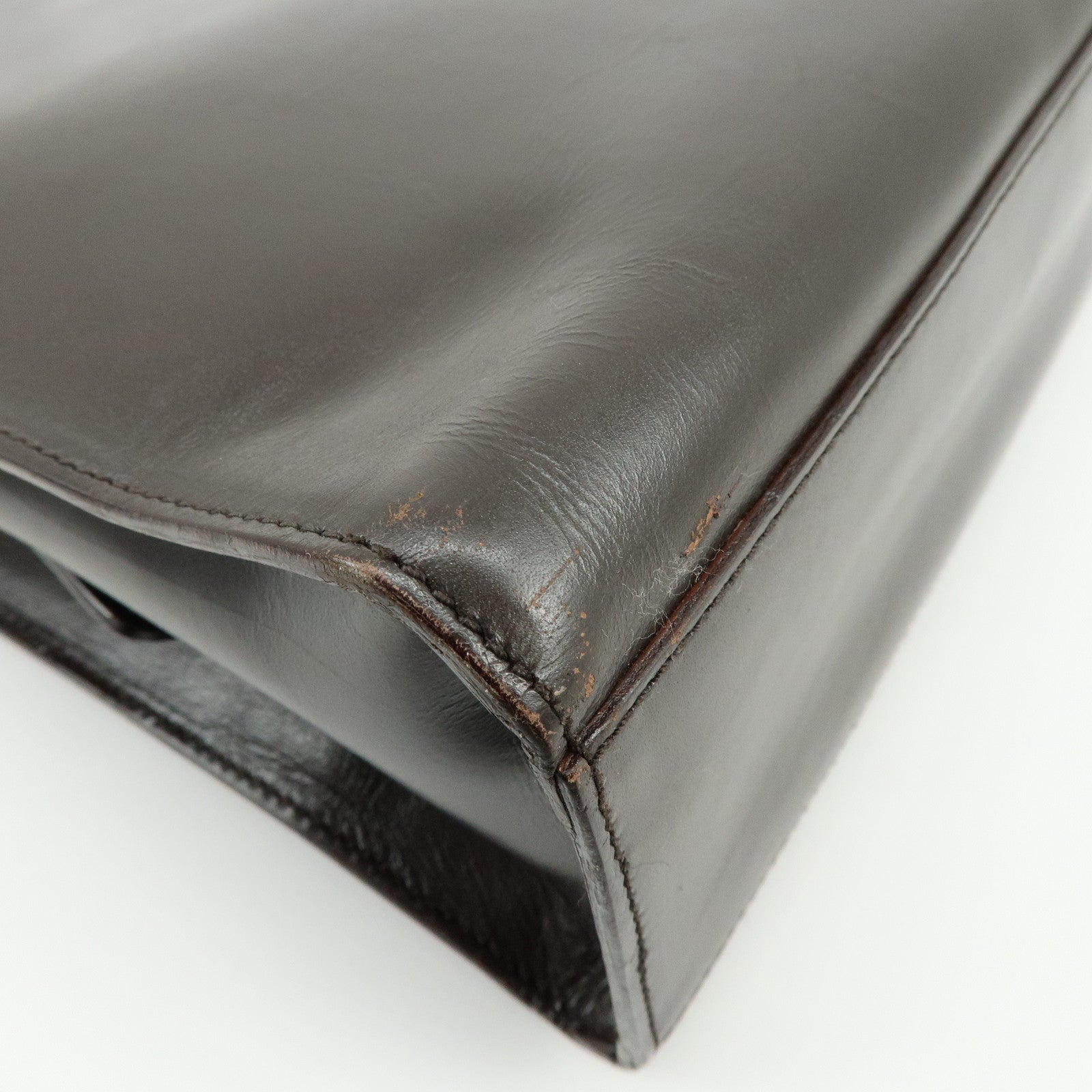 PRADA Logo Leather Tote Bag Shoulder Bag Dark Brown