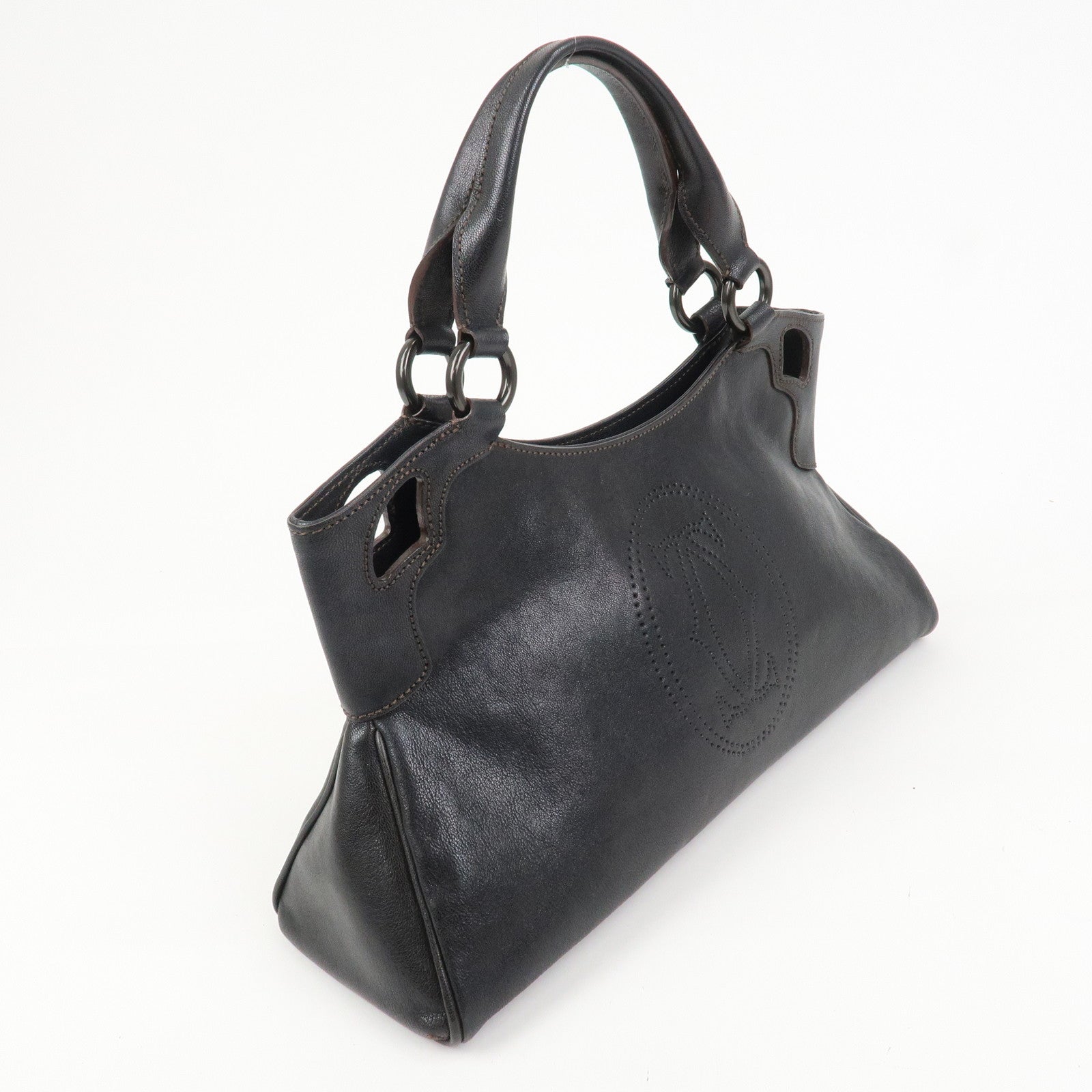 Cartier Mustline Marcello Leather Hand Bag Tote Bag Black