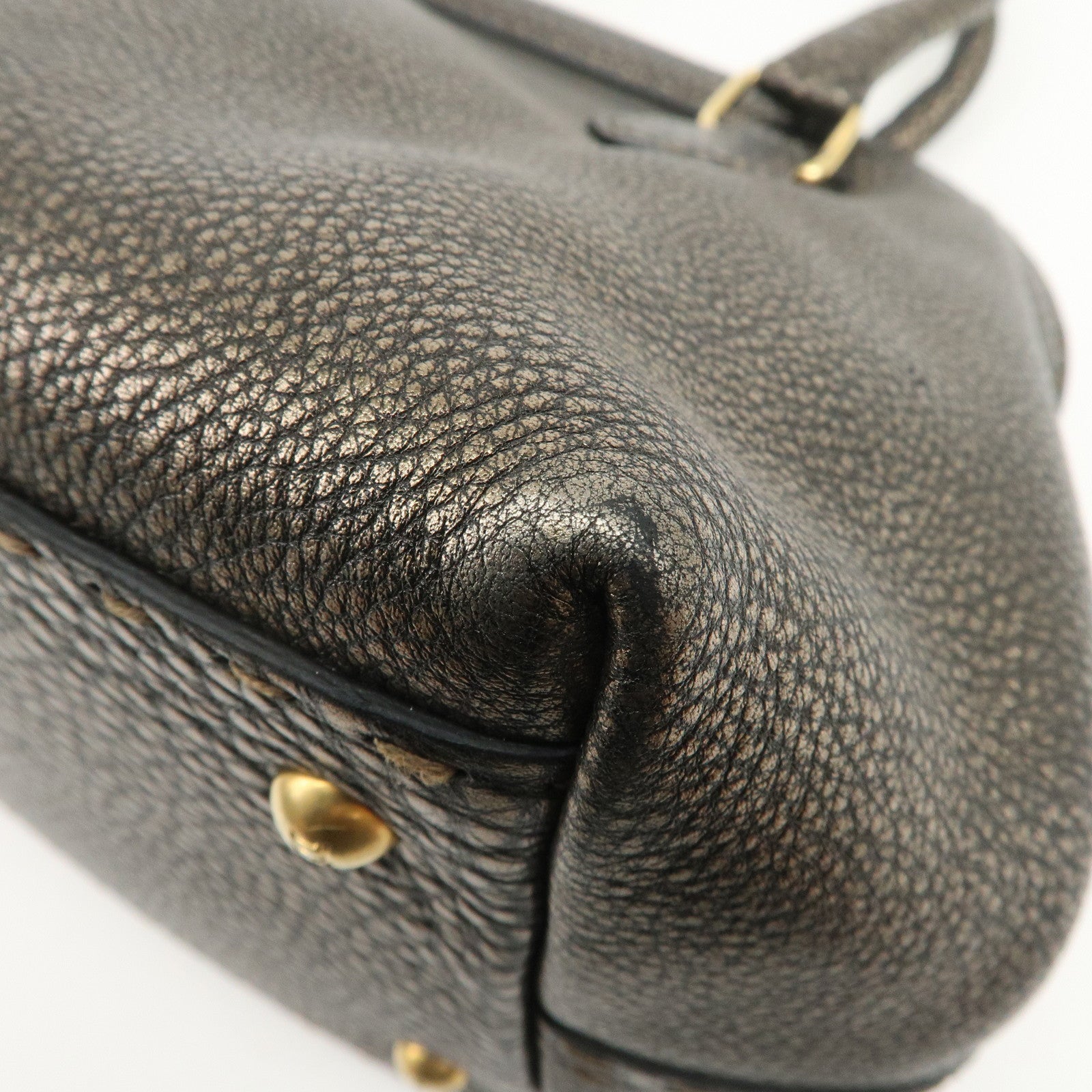 FENDI Selleria Leather Boston Bag Hand Bag Metallic Black 8BN127