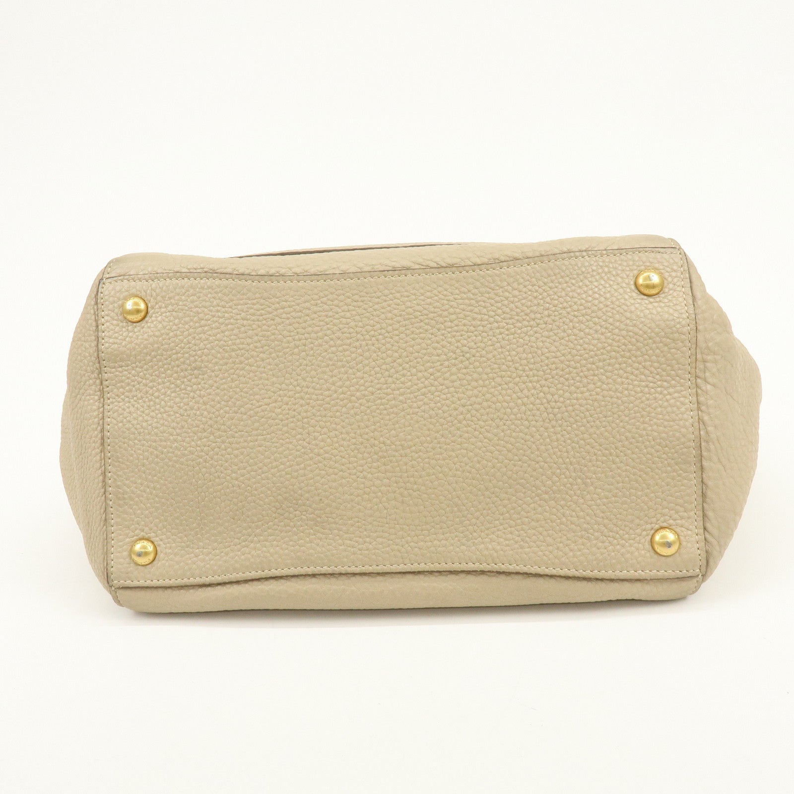 PRADA Triangle Logo Leather 2Way Hand Shoulder Bag Beige BN2795