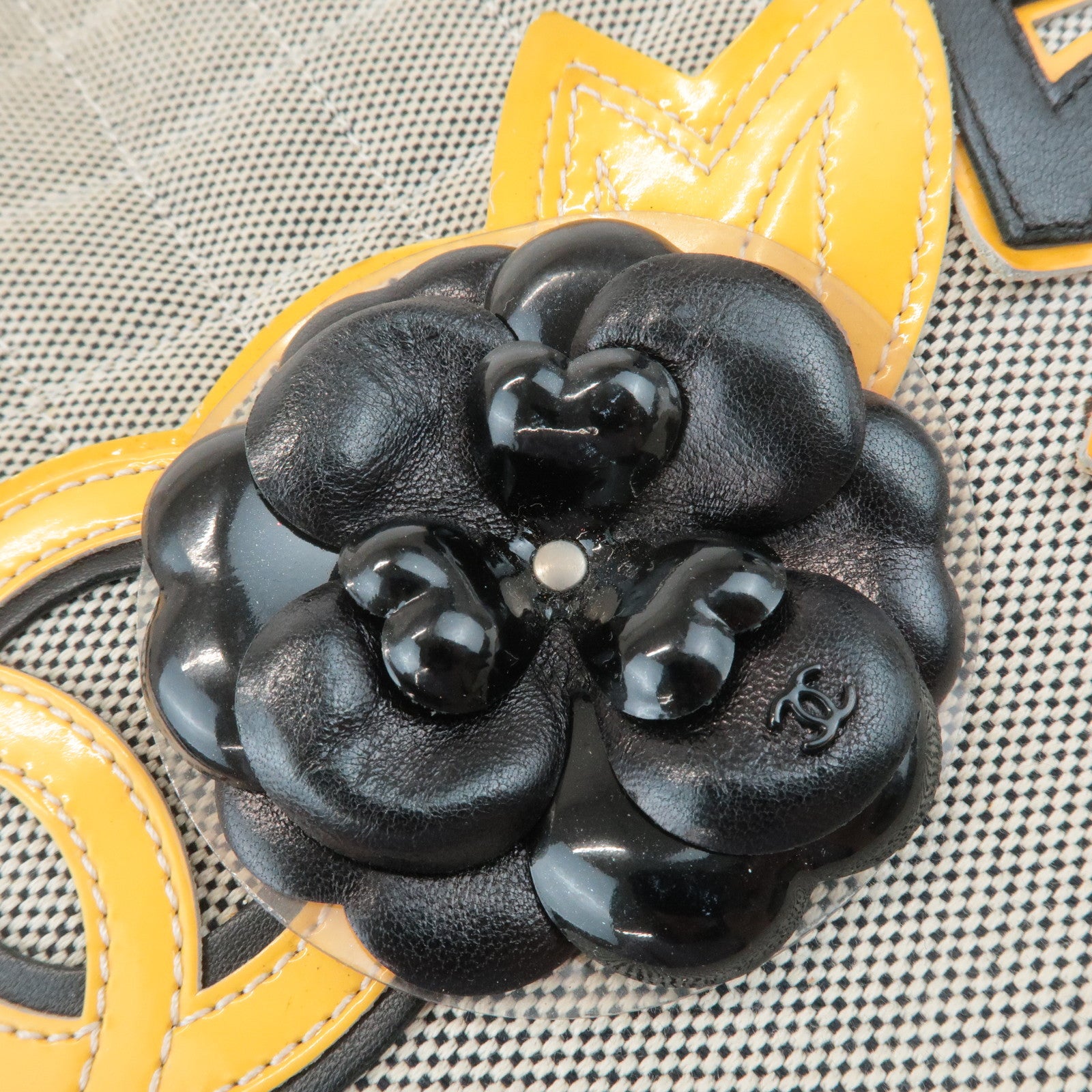 CHANEL COCO Mark No.5 Camellia Canvas Leather Patent Hand Bag A31573 Used