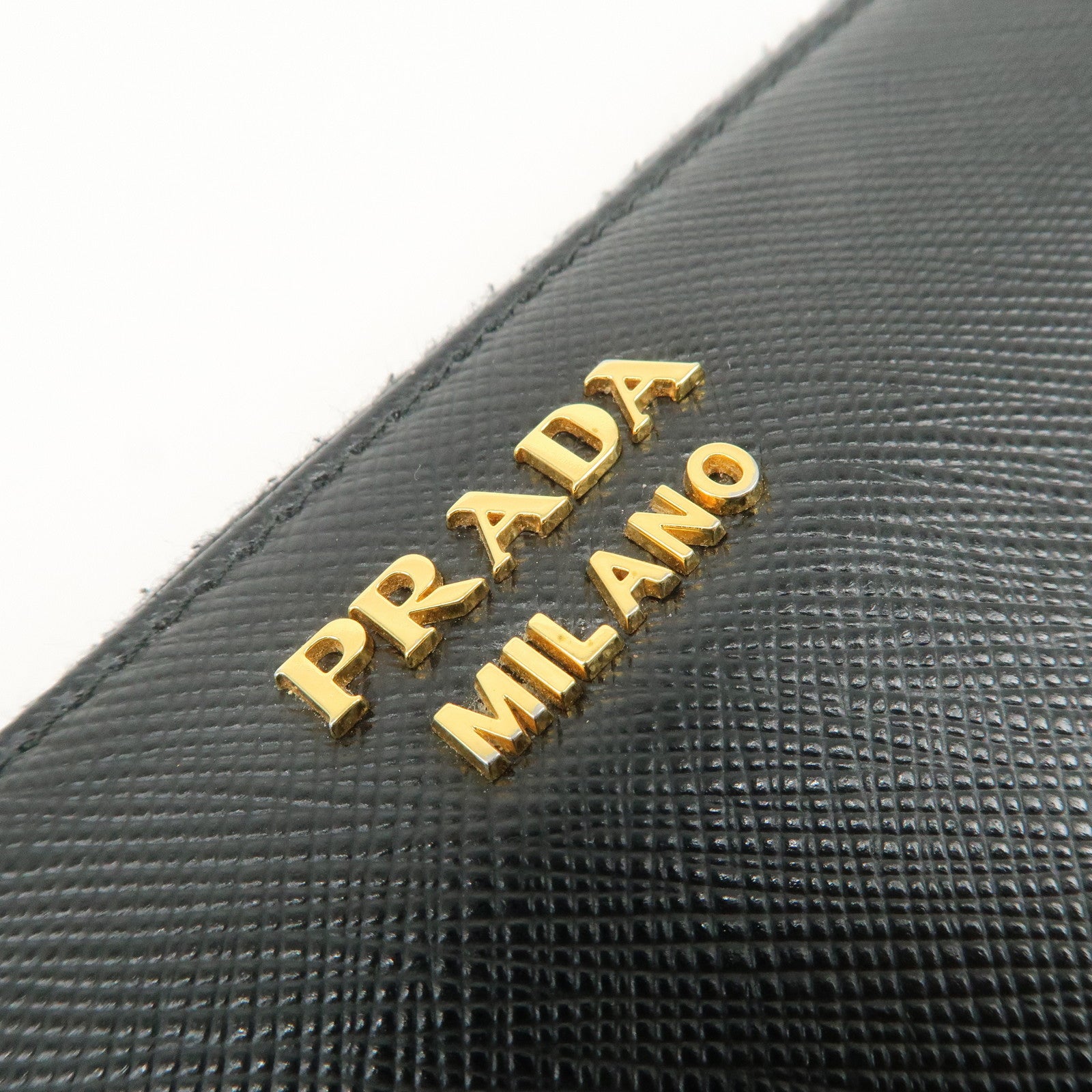 PRADA Logo Saffiano Leather Round Zippy Long Wallet Black