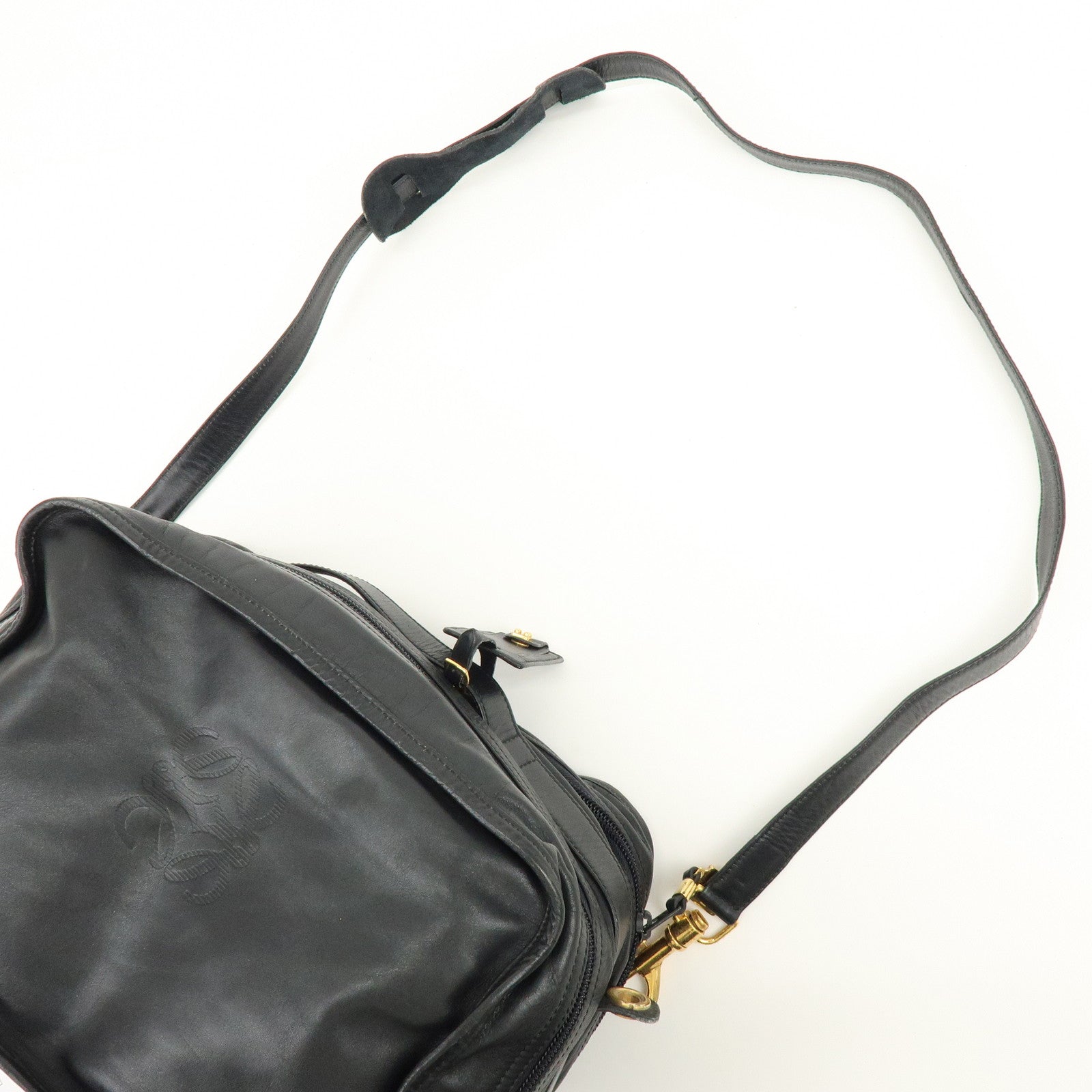 LOEWE Logo Anagram Calf Leather 2Way Hand Shoulder Bag Black