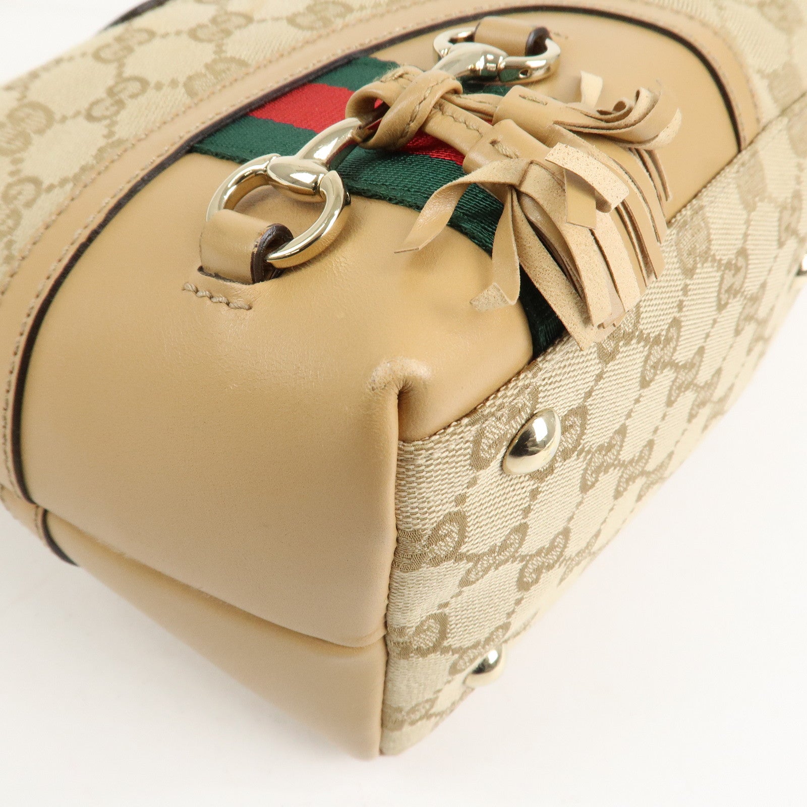 GUCCI Horsebit Sherry GG Canvas Leather Tote Bag Beige 232936 Used