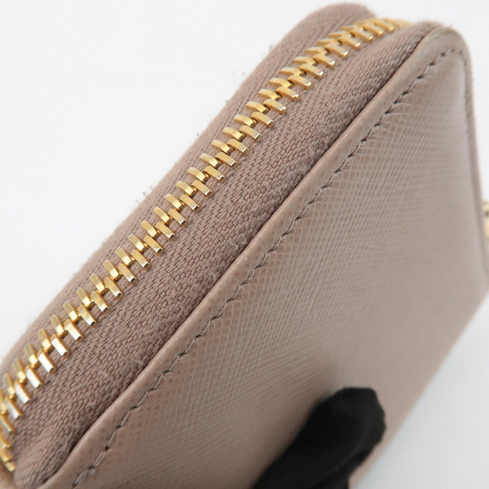 PRADA Logo Saffiano Leather Zippy Coin Case Pink Beige 1ML025 Used
