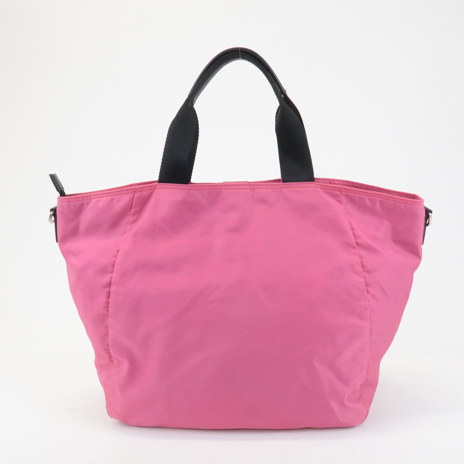 PRADA Triangle Logo Leather Nylon 2Way Bag Tote Bag Pink Black