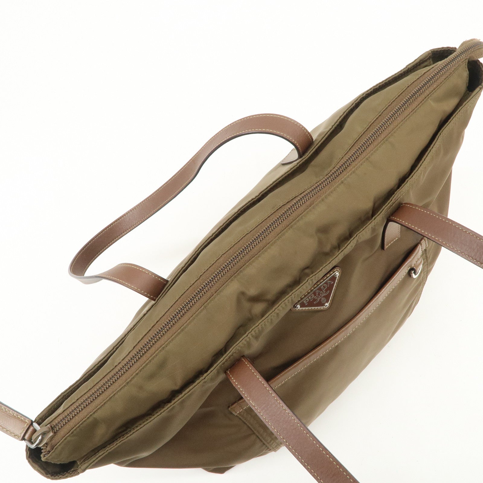PRADA Triangle Logo Nylon Saffiano Leather Tote Bag Shoulder Bag