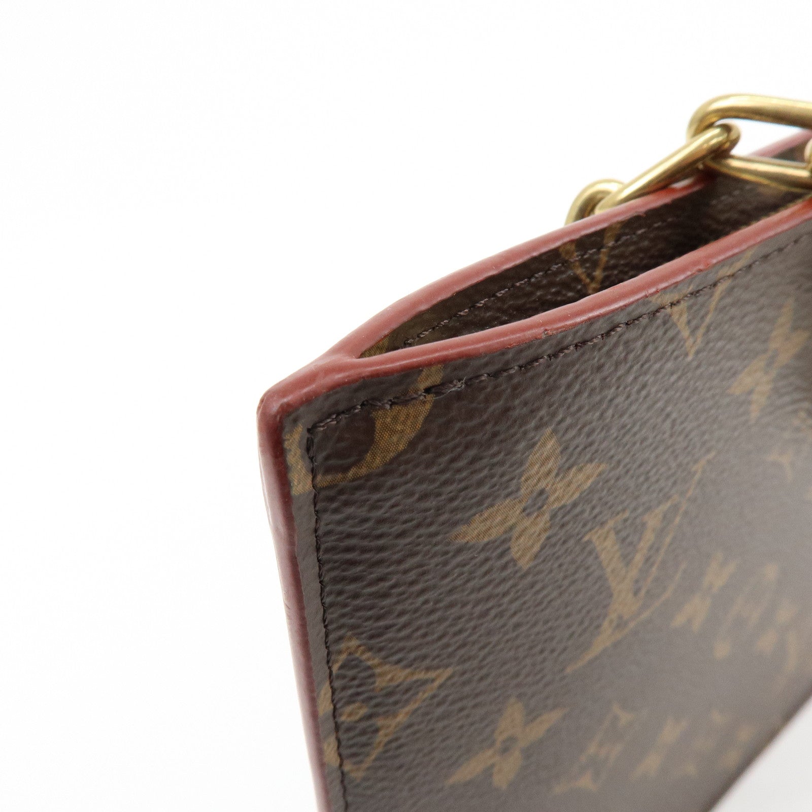 Louis Vuitton Monogram Chain Clutch Bag Pouch Brown M55646