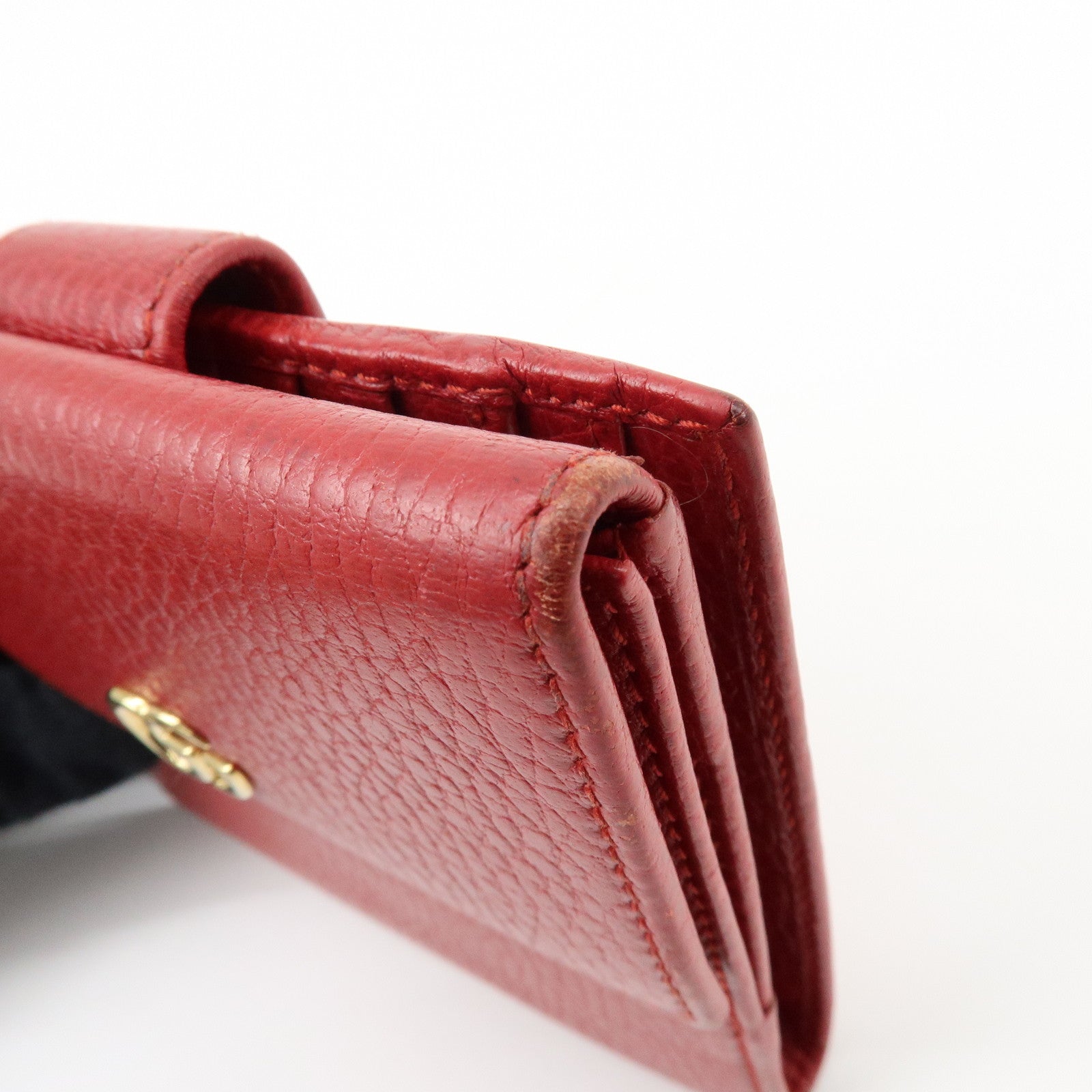 GUCCI Double G Leather Bi-fold Compact Wallet Red 456122