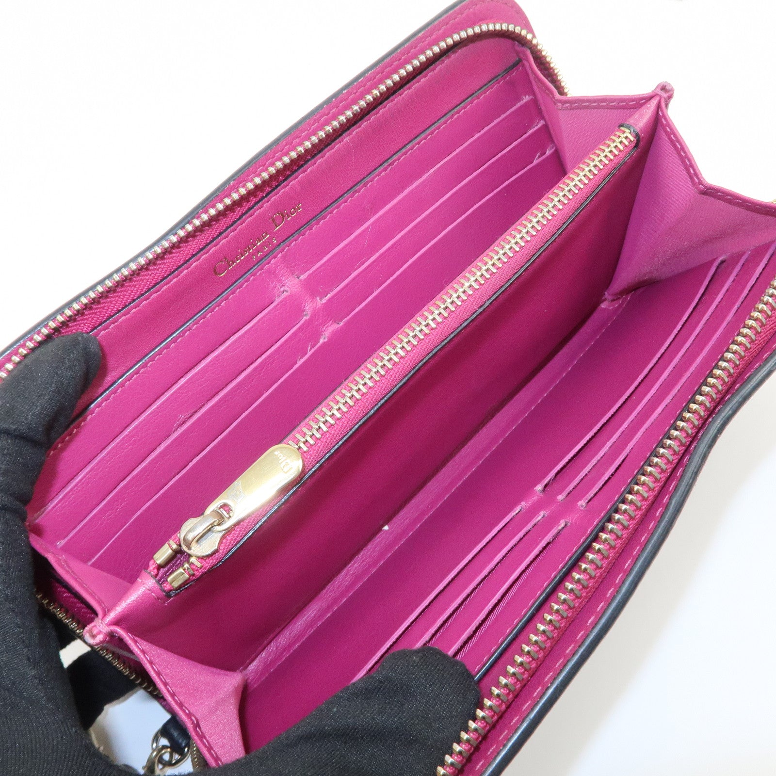 Christian Dior Diorissimo Round Zippy Long Wallet Black Pink