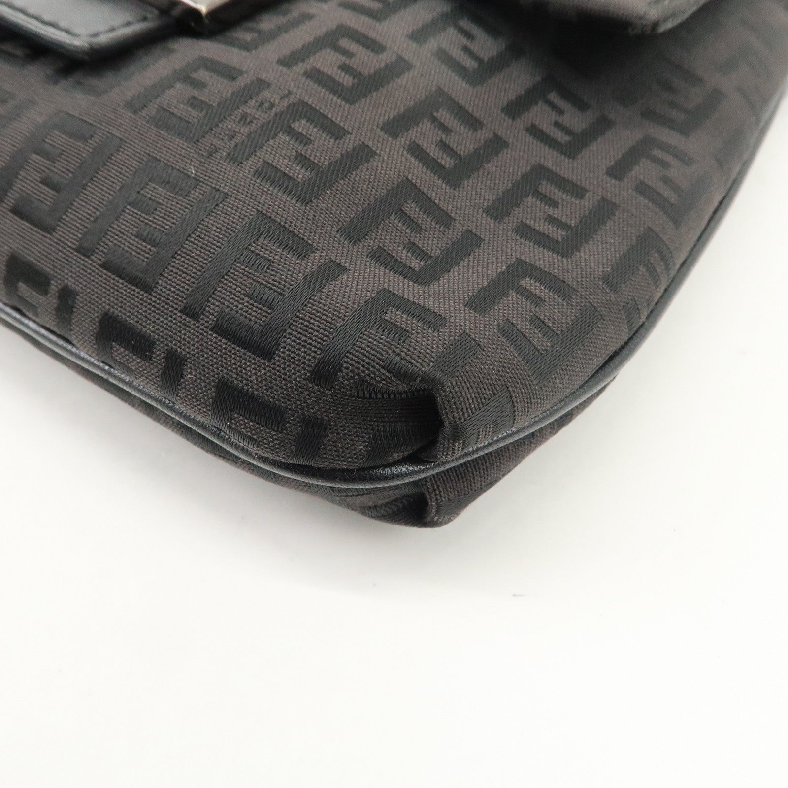 FENDI Zucchino Canvas Leather Shoulder Bag Dark Brown 8BT075 Used