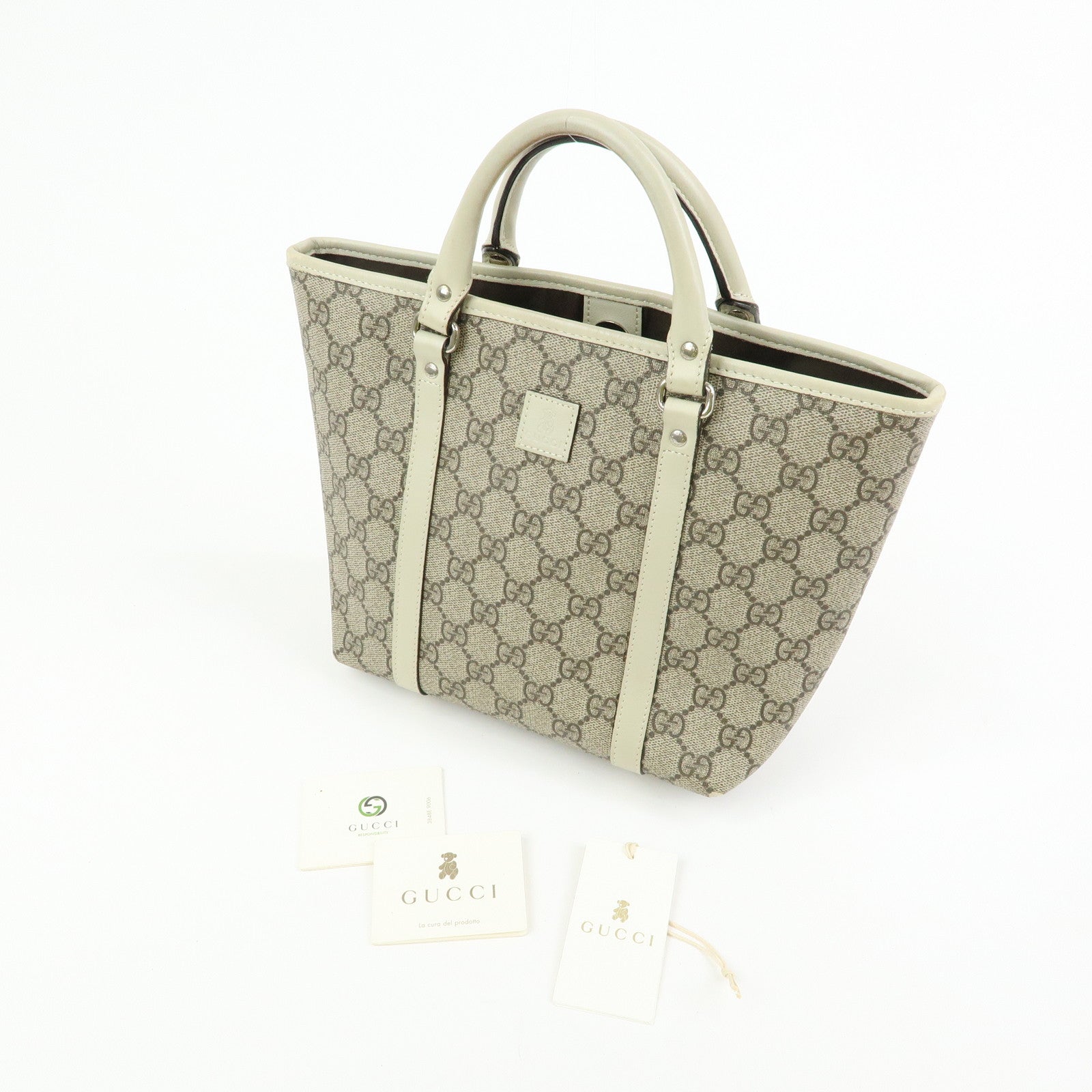 GUCCI GG Supreme Leather Tote Bag Hand Bag Beige 297557