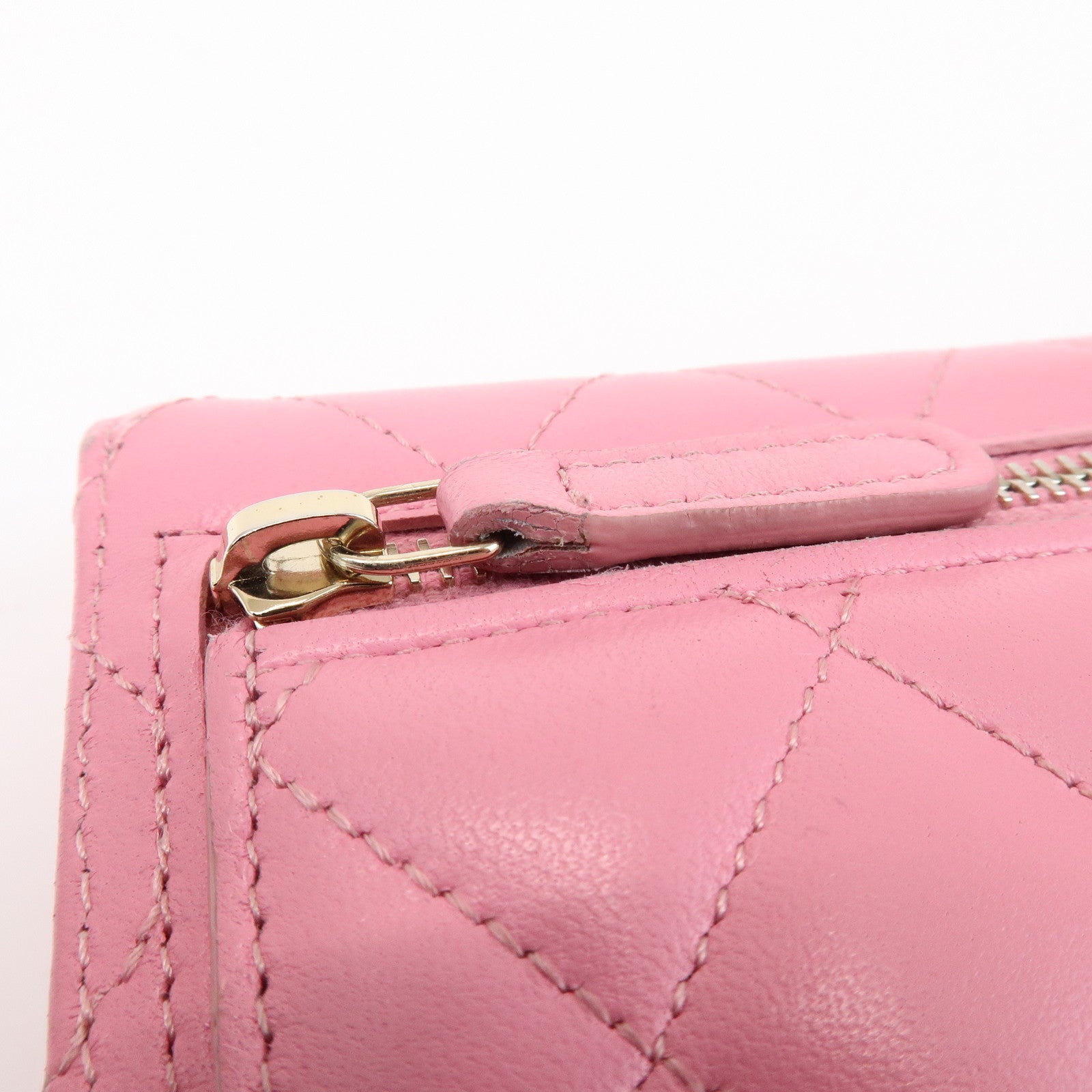 CHANEL Matelasse Lamb Skin Small Tri-Fold Wallet Pink AP0231