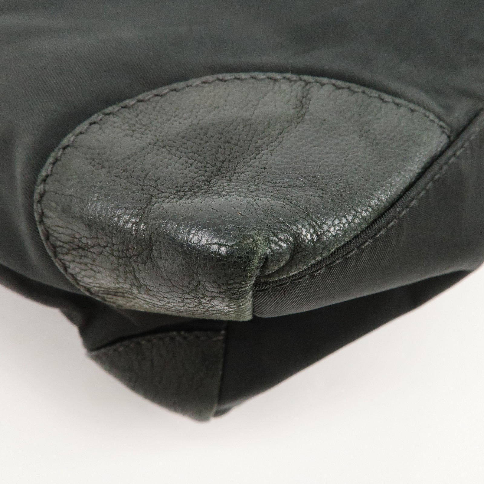 PRADA Triangle Logo Leather Nylon Shoulder Bag Hand Bag Black Used