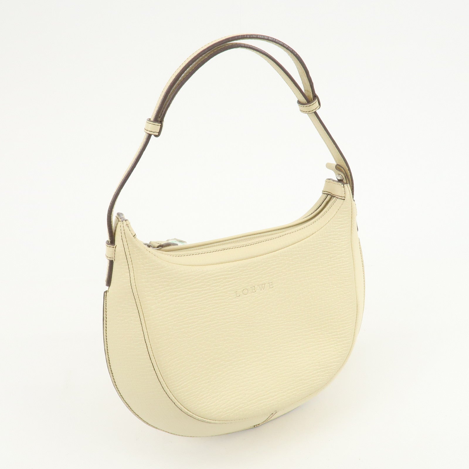 LOEWE Embossed Leather Shoulder Bag Hand Bag Ivory
