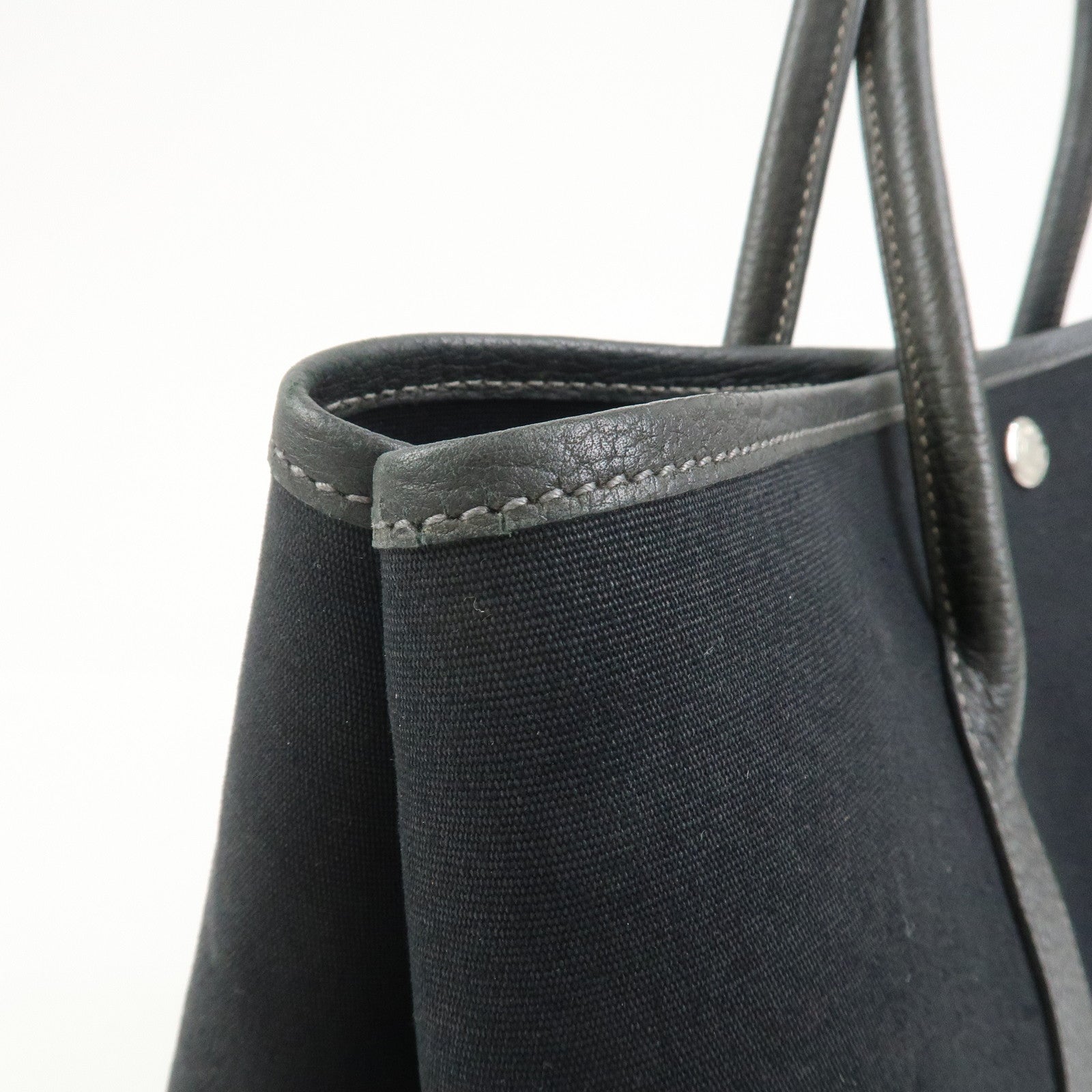 HERMES Garden Party PM Canvas Leather □K Stamped Tote Bag Black