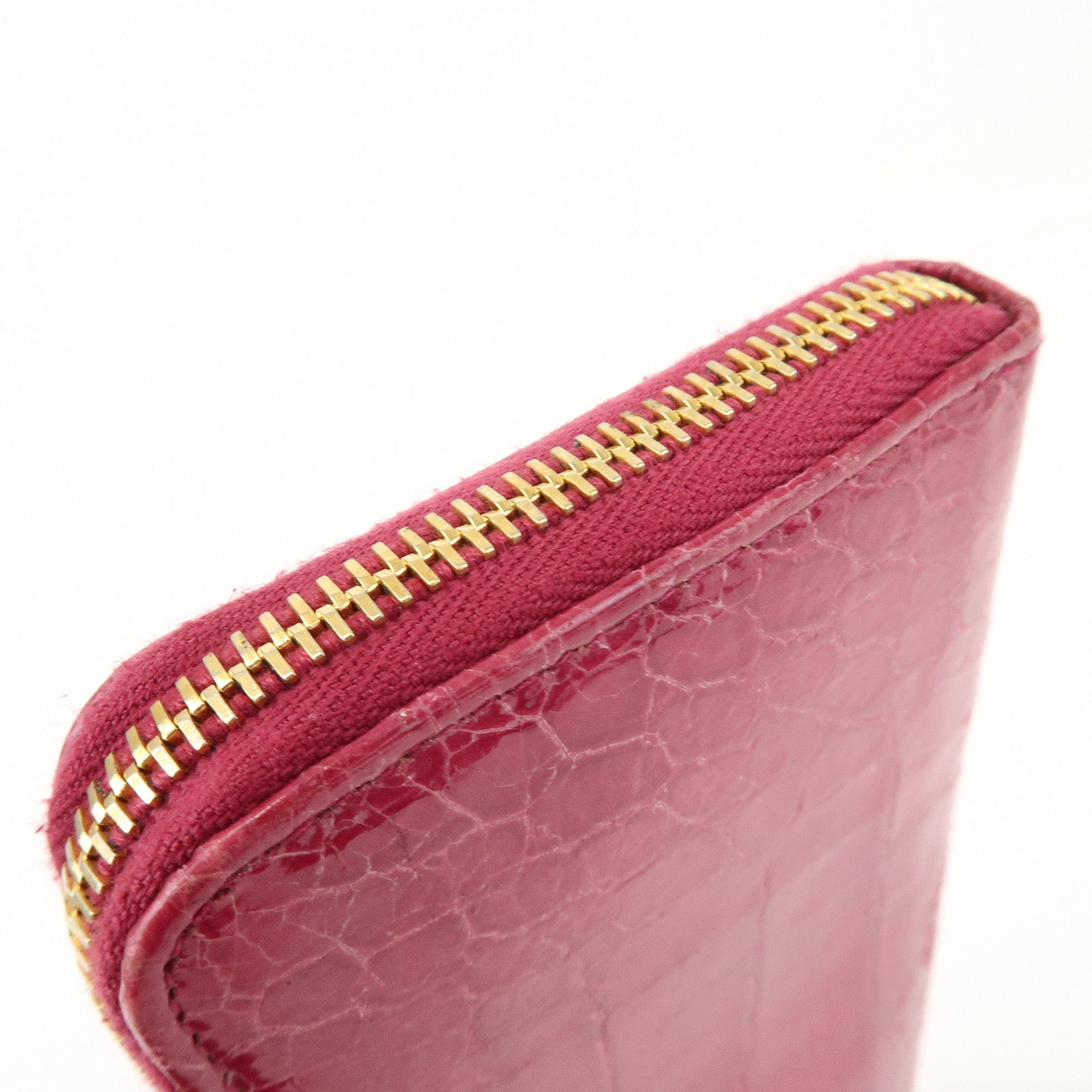 MIU MIU Logo Embossed Leather Zippy Long Wallet Pink Gold