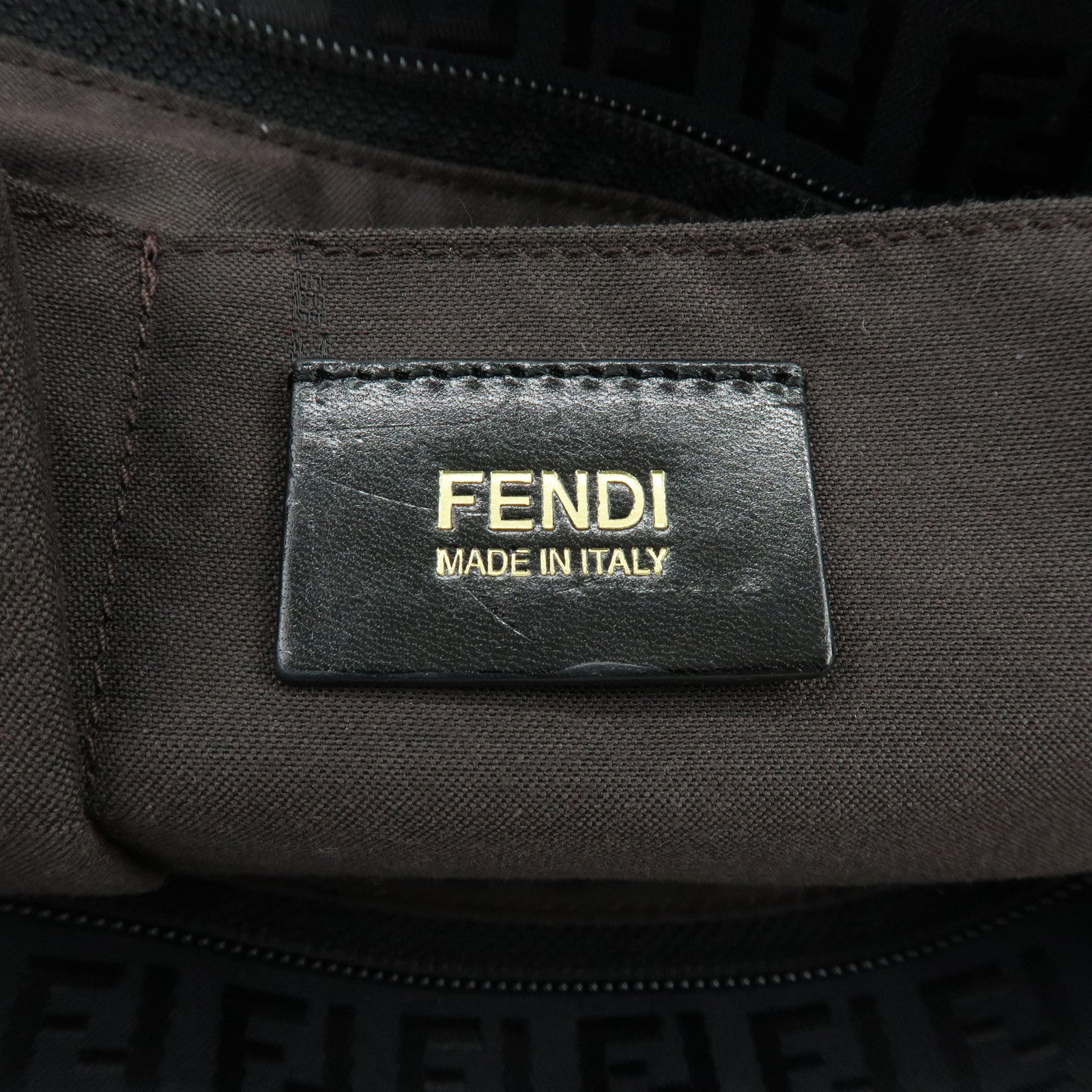 FENDI Zucchino Canvas Leather Tote Bag Shoulder Bag Black 8BH215