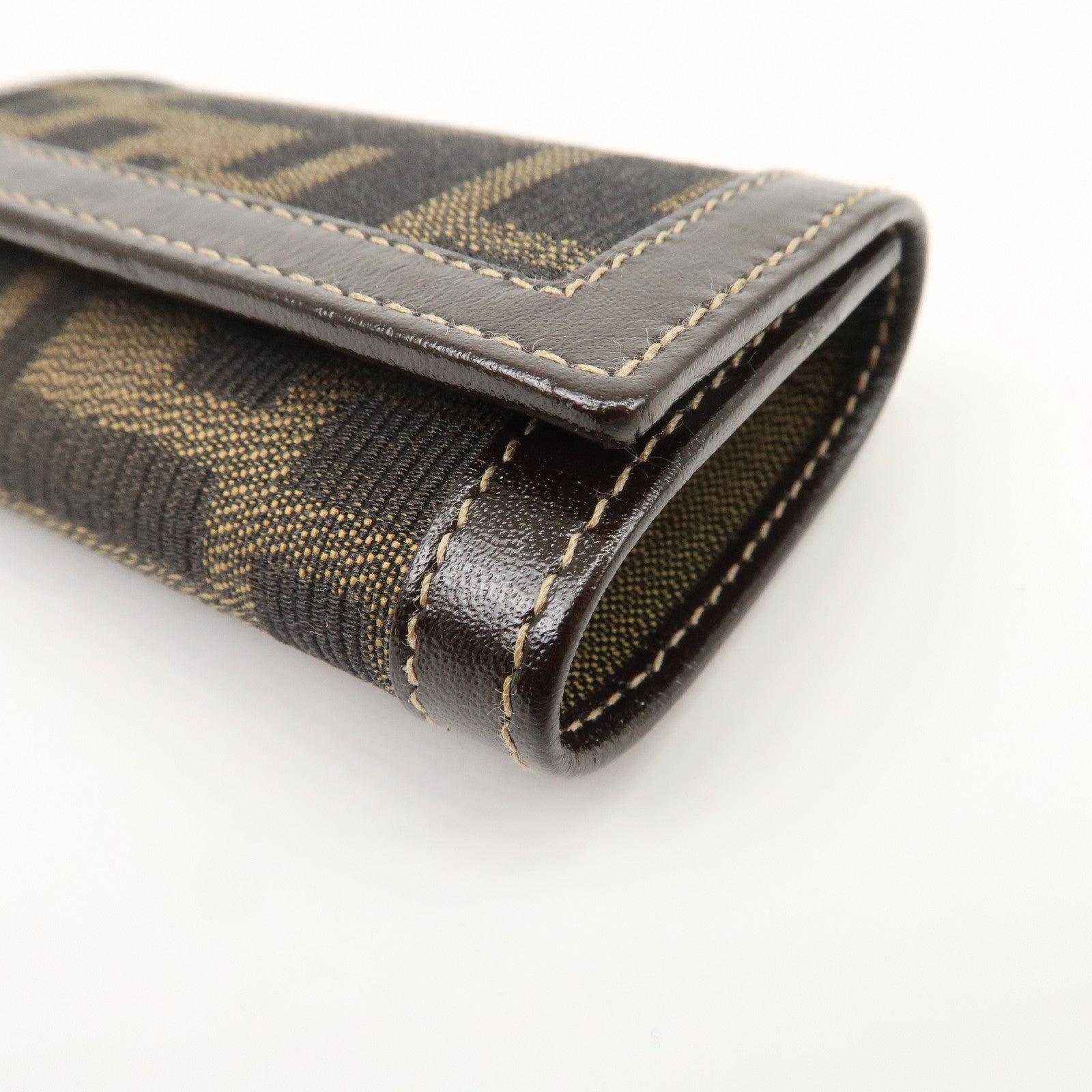 FENDI Zucca Canvas Leather 6 Ring Key Case Brown Black 10163