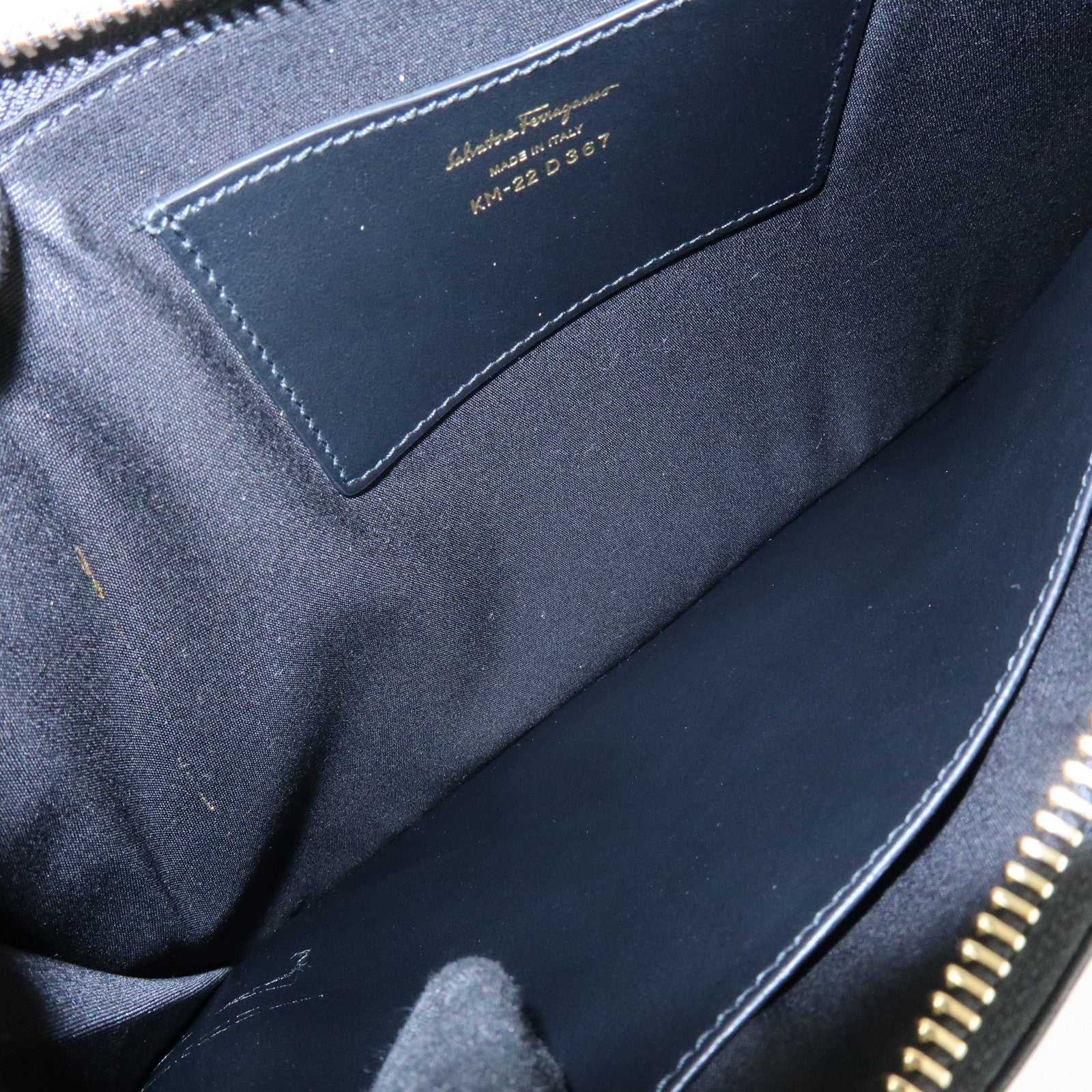 Ferragamo Gancini Leather Clutch Bag Pouch Cosmetic Bag Black