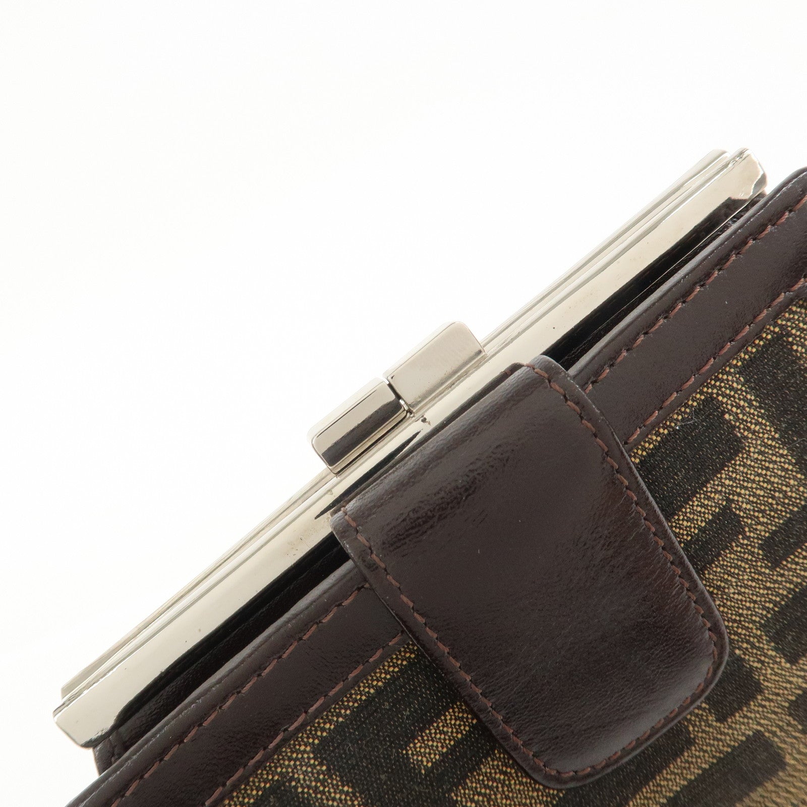 FENDI Zucca Canvas Leather Bi-fold Compact Wallet Brown Black