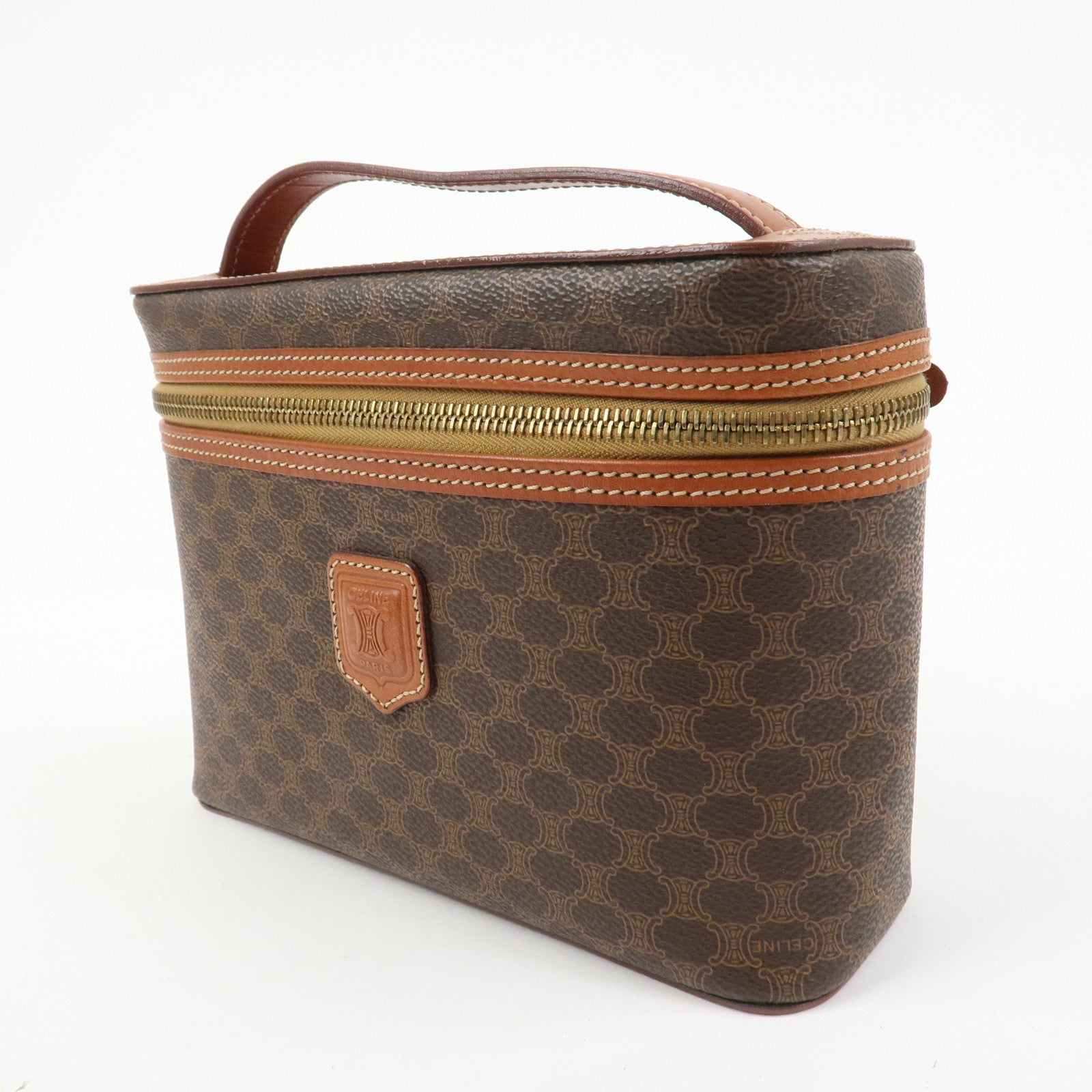 CELINE Macadam PVC Leather Vanity Bag Cosmetic Bag Hand Bag Brown