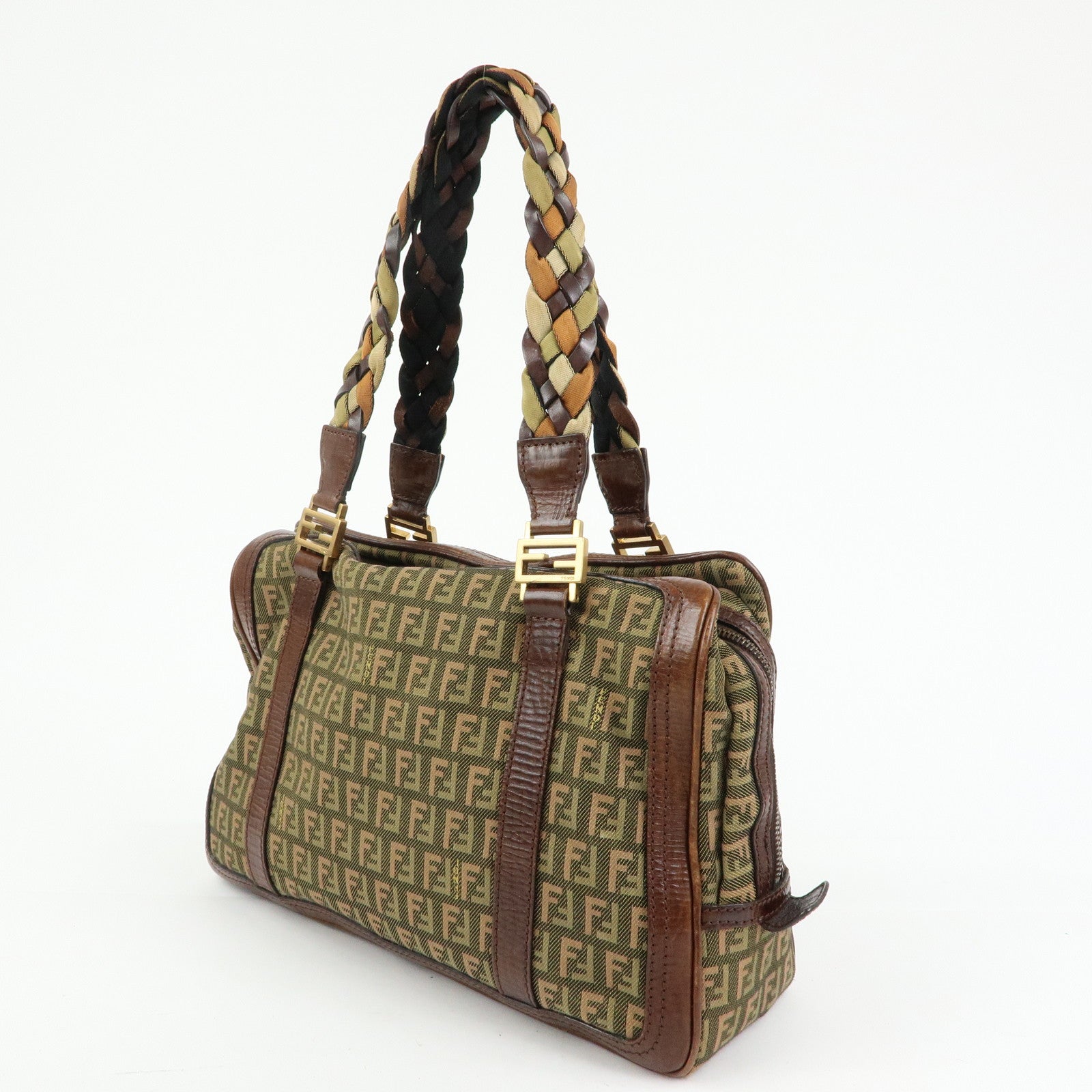 FENDI Zucchino Canvas Leather Mini Boston Bag Shoulder Bag 8BL075