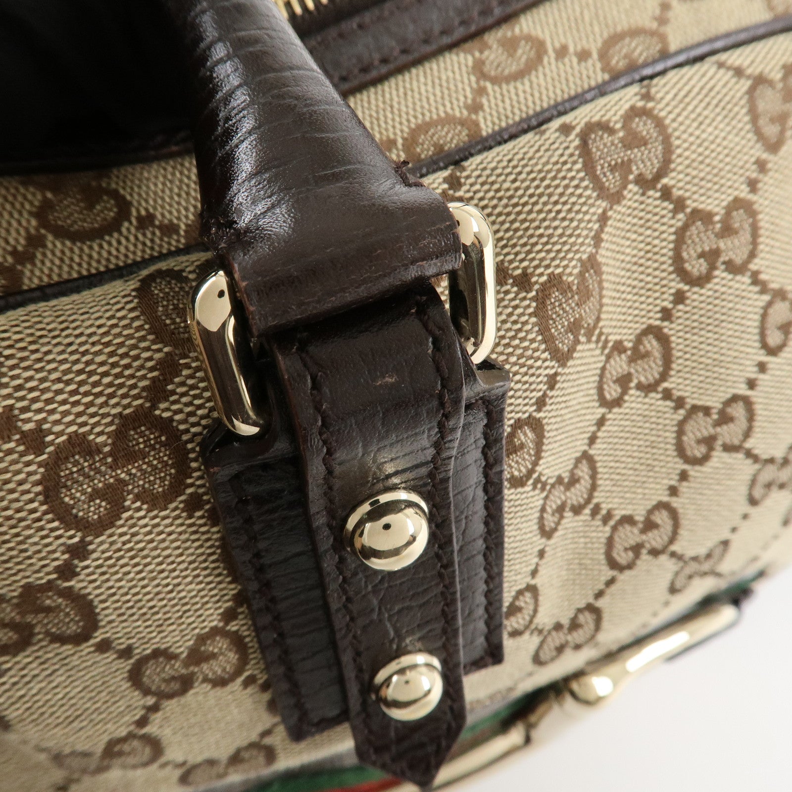 GUCCI Horsebit Sherry GG Canvas Leather Shoulder Bag Beige Brown 141503 Used