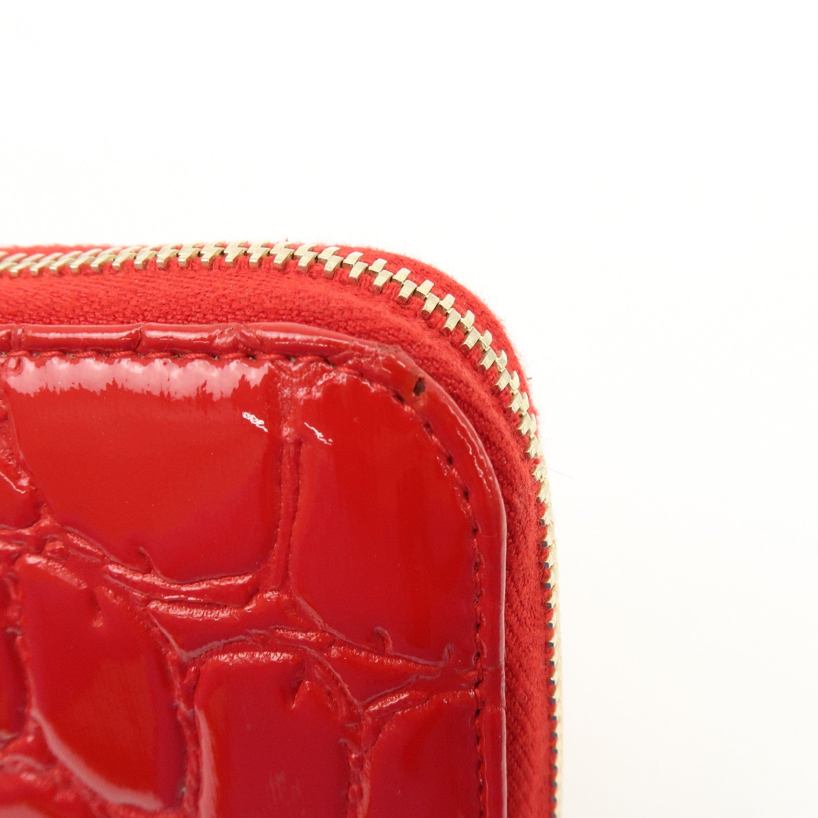 MIU MIU Patent Embossed Leather Round Zippy Long Wallet Red 5ML506