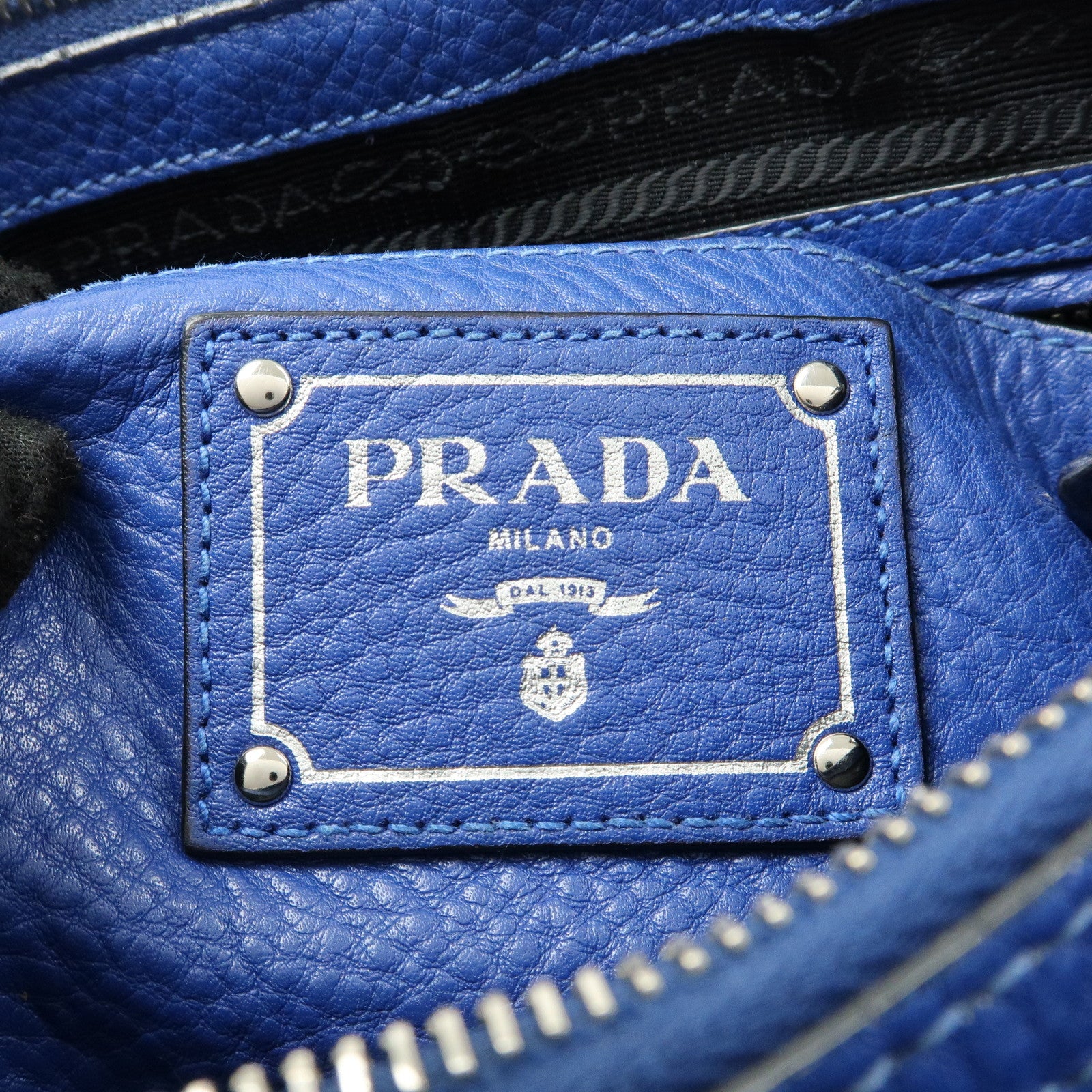 PRADA Vitello Dino Leather 2Way Bag Shoulder Bag Blue BL0805