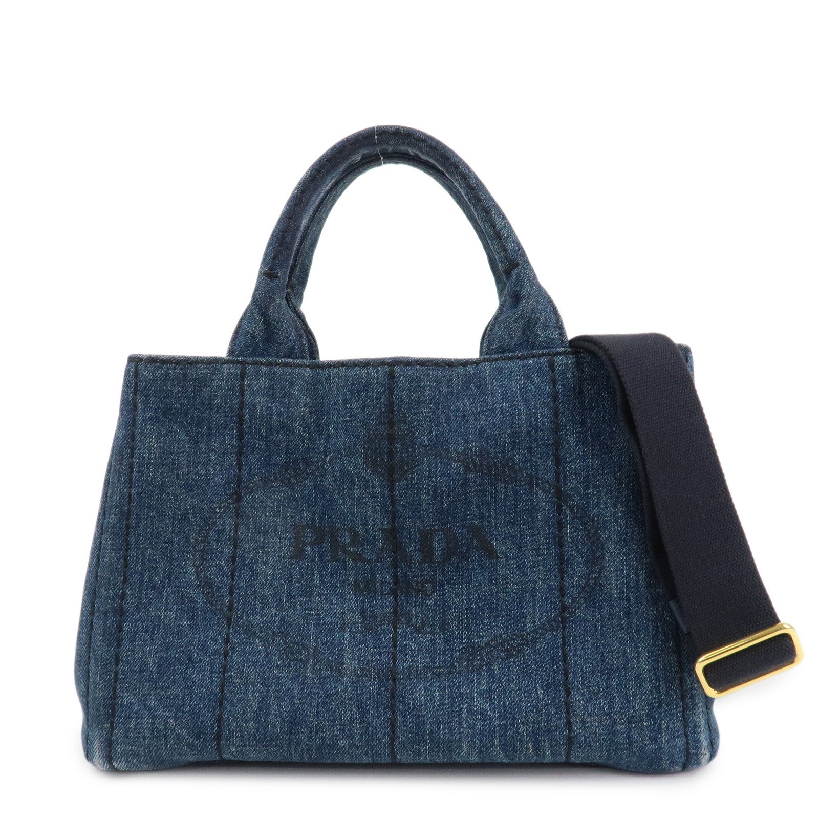 PRADA Denim Canapa Mini 2Way Tote Bag Shoulder Bag Blue 1BG439 Used