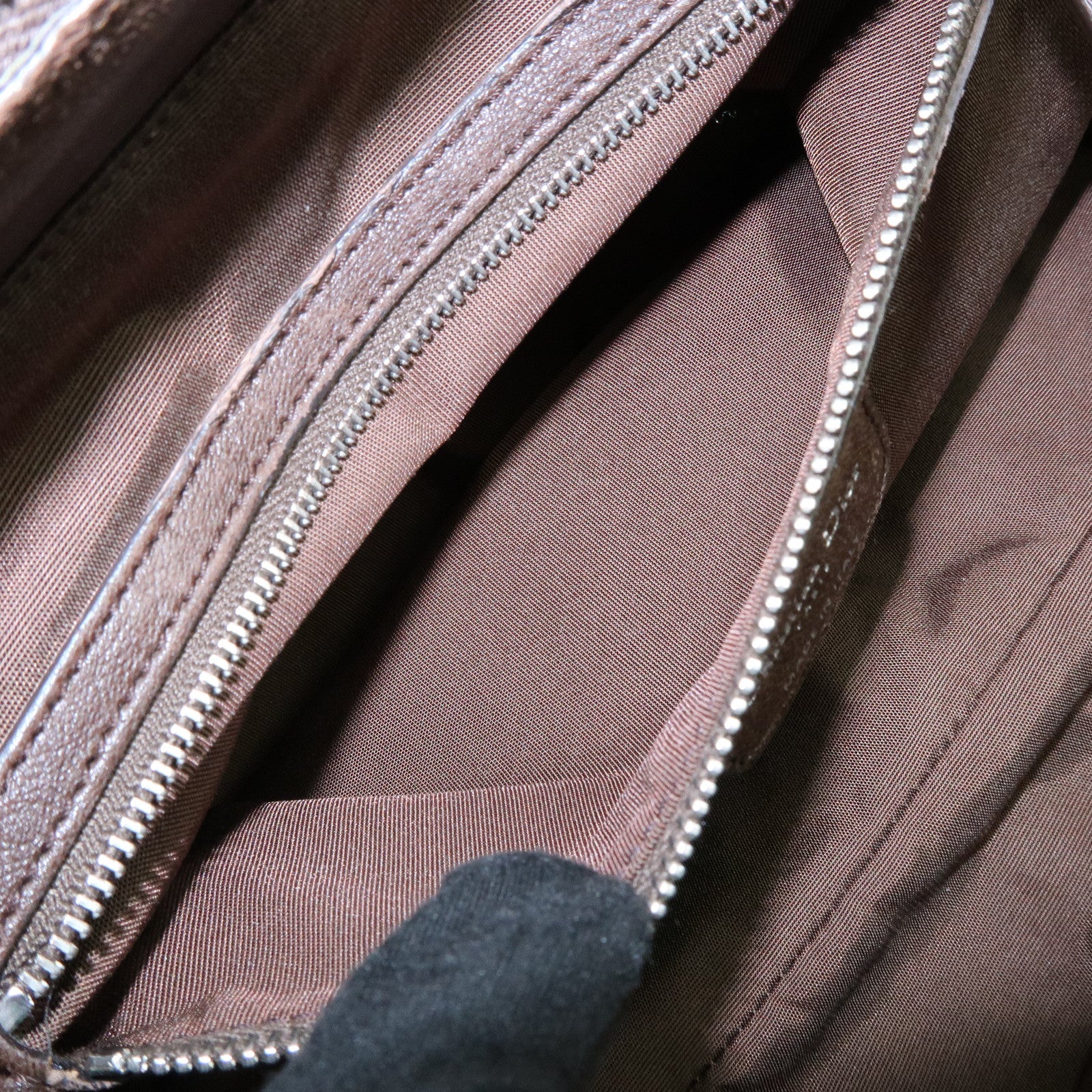 Christian Dior Embossed Gathered Leather Boston Bag Hand Bag Brown