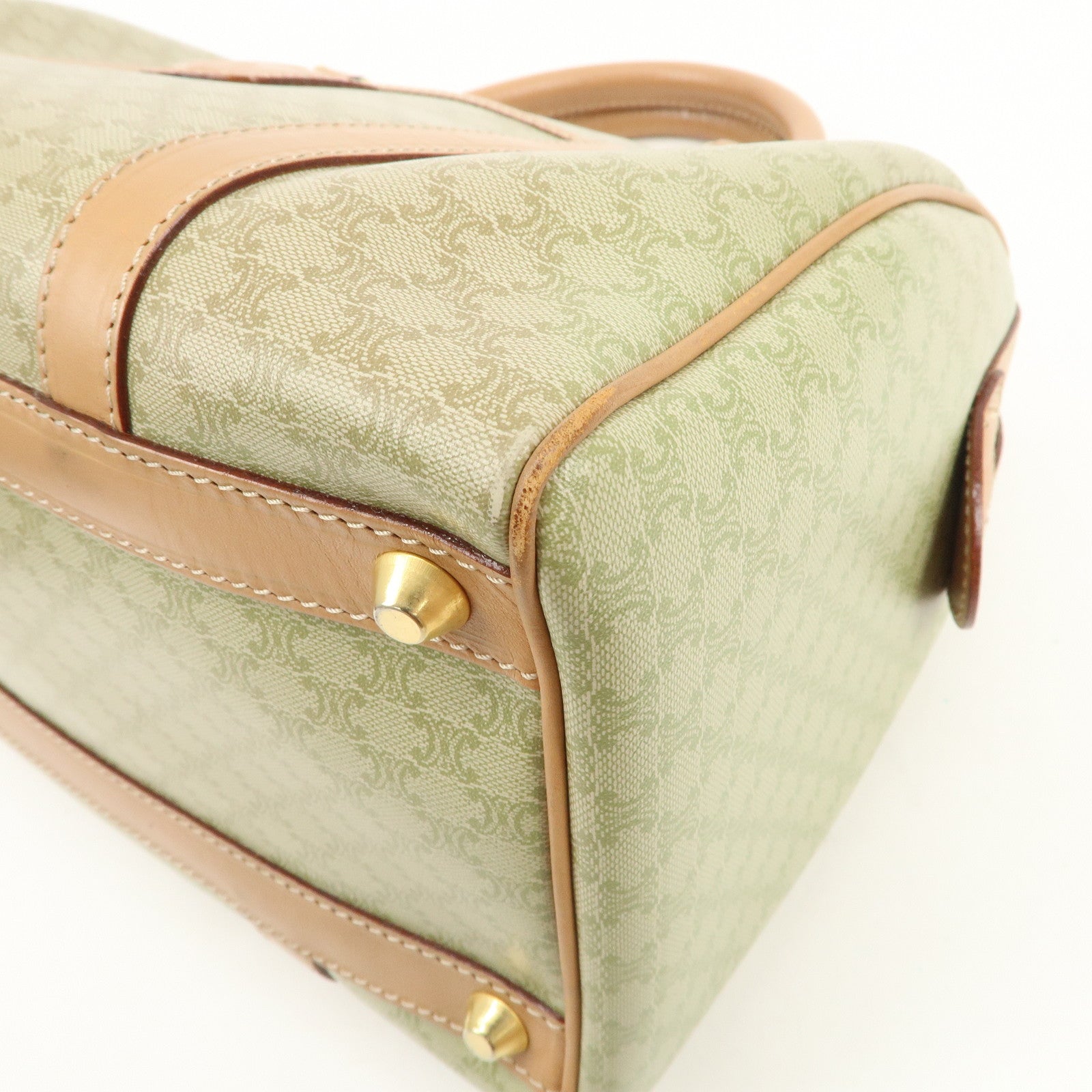 CELINE Macadam Logo PVC Boston Bag Hand Bag Beige