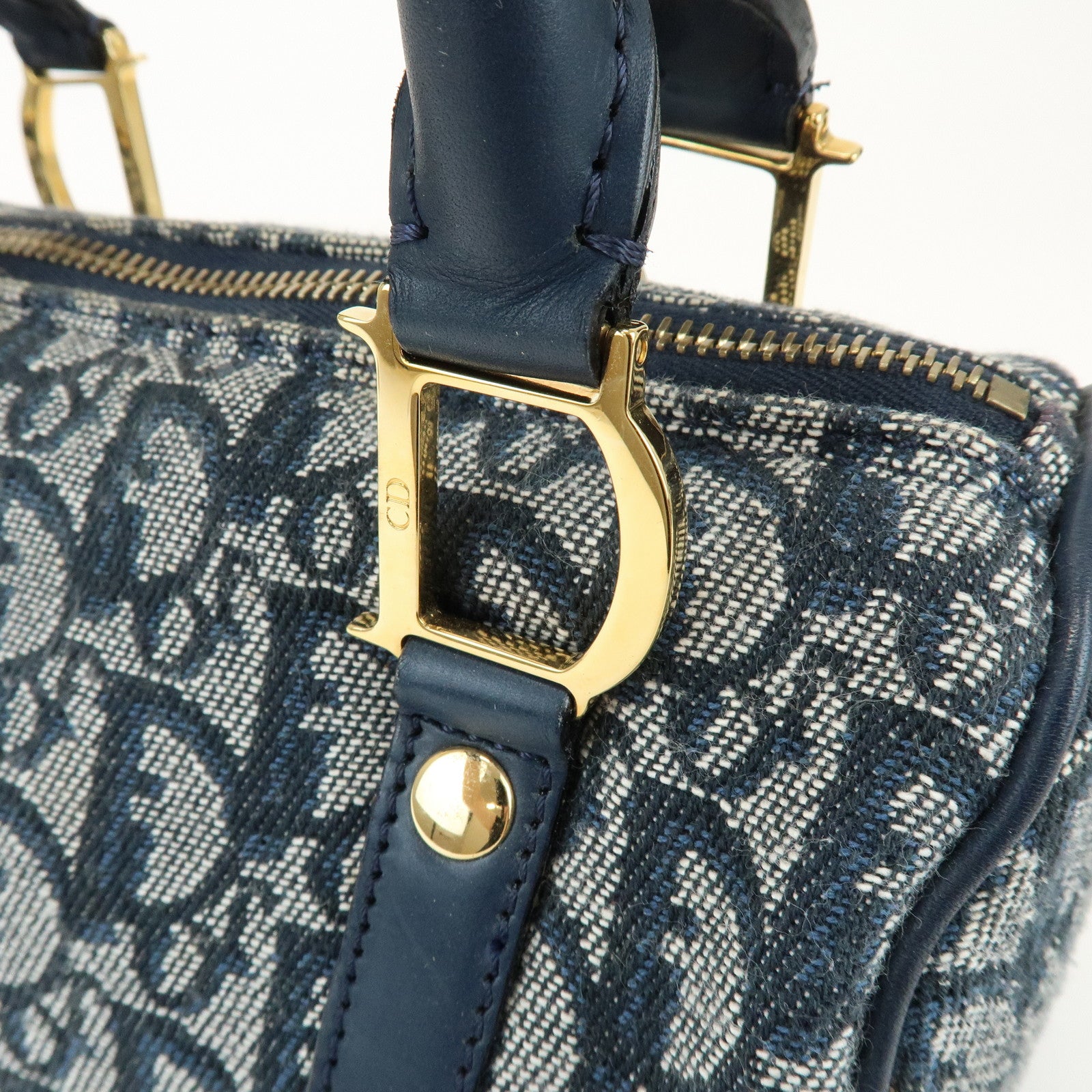Christian Dior Trotter Canvas Leather Mini Boston Bag Hand Bag Navy