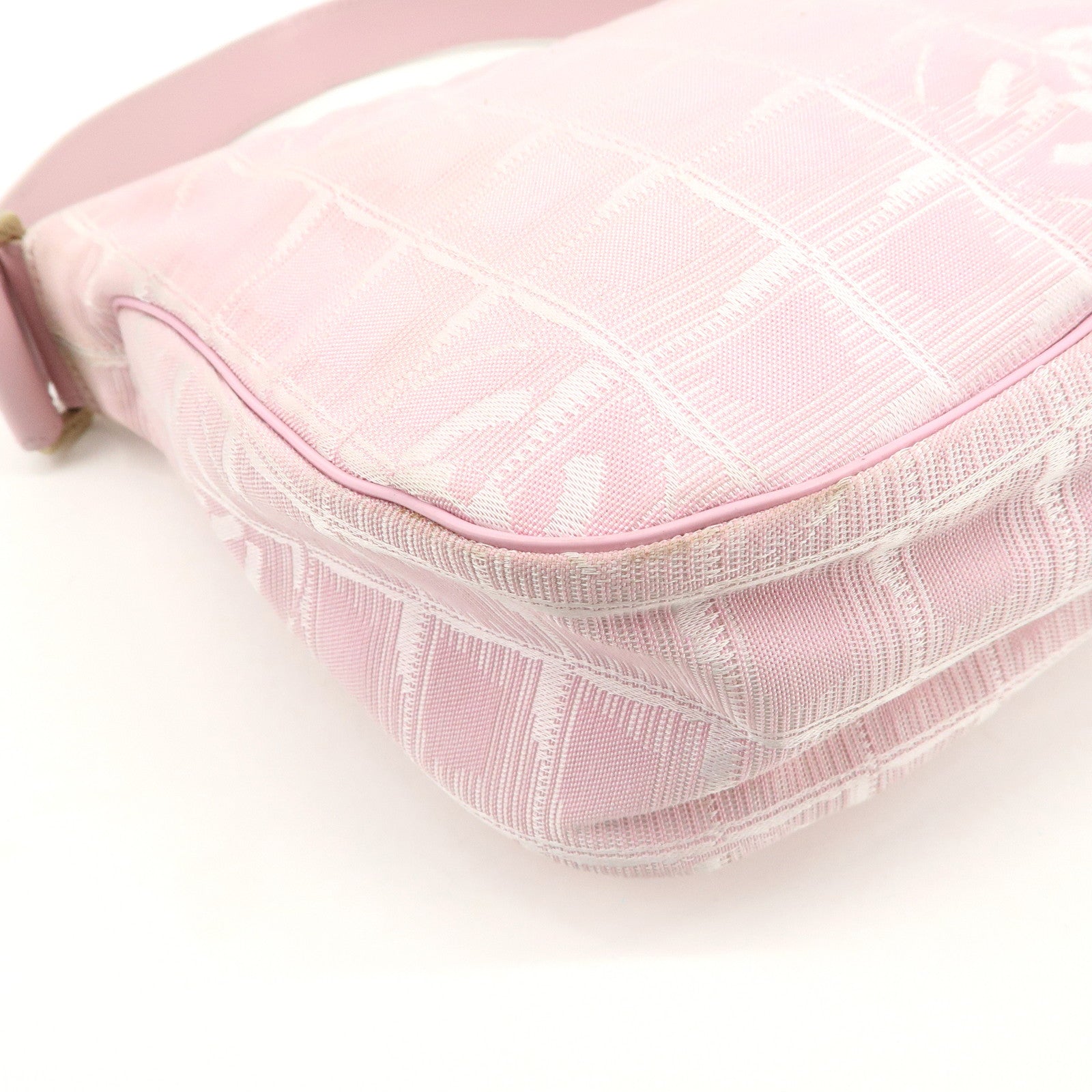 CHANEL New Travel Line Nylon Leather Shoulder Bag Hand Bag Pink Used