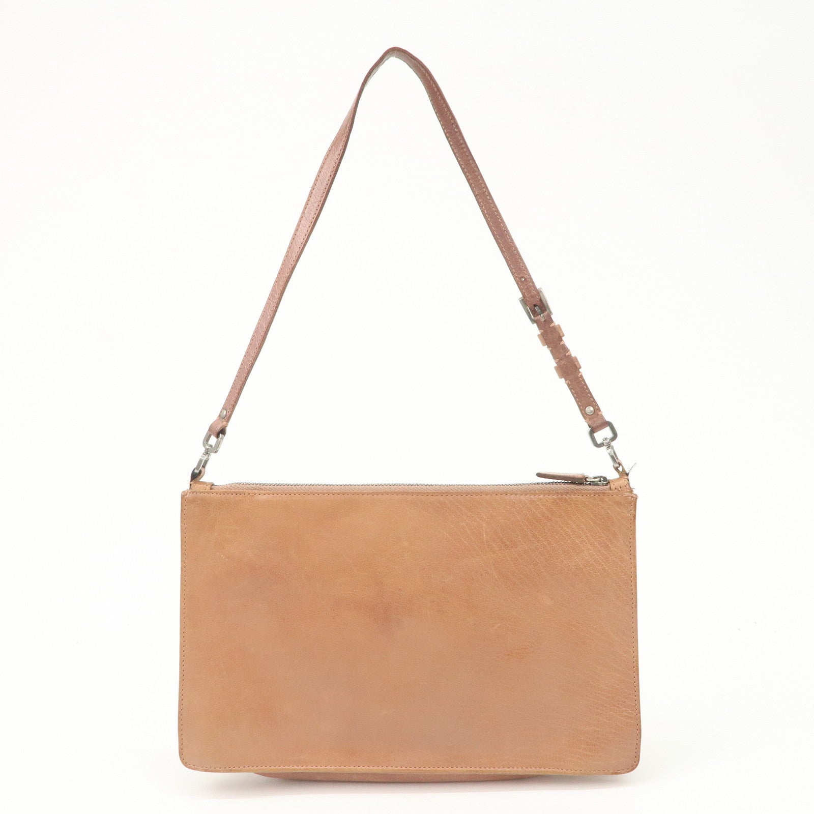 PRADA Triangle Logo Leather Shoulder Bag Hand Bag Brown Used