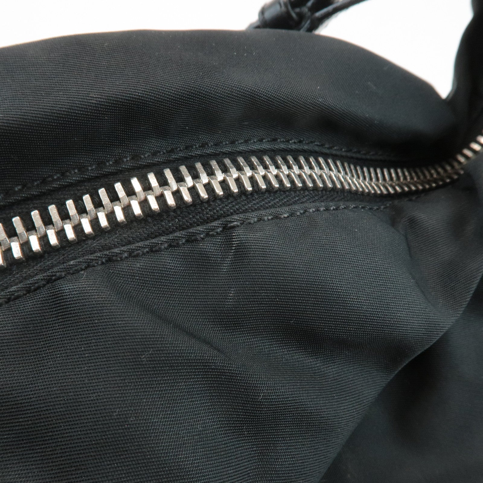 PRADA Triangle Logo Leather Nylon Shoulder Bag Black